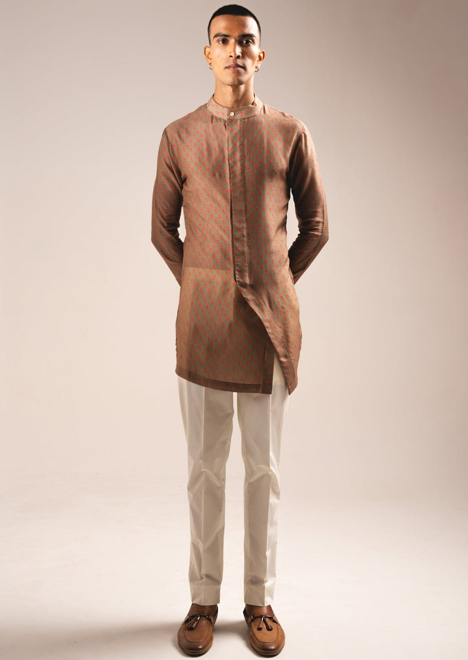 Khaki Marigold Side Slit Kurta Pajama Set