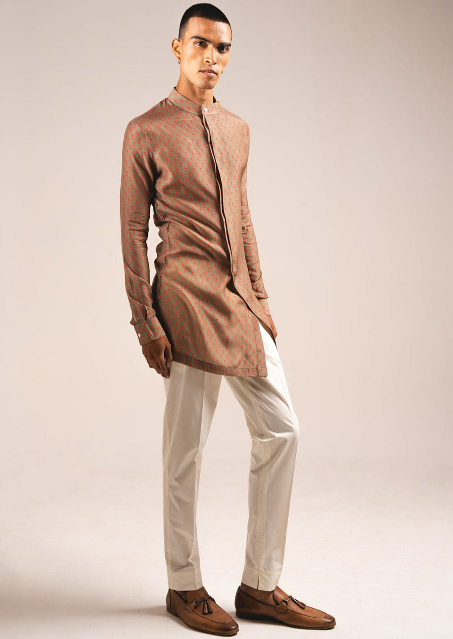 Khaki Marigold Side Slit Kurta Pajama Set