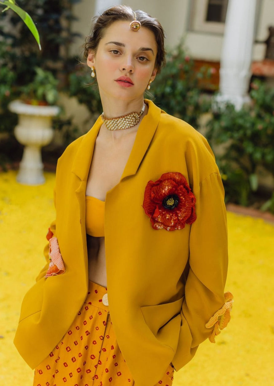 Marigold And Poppies Bandhani Jacket Set