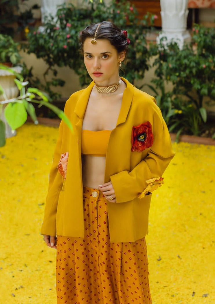 Marigold And Poppies Bandhani Jacket Set