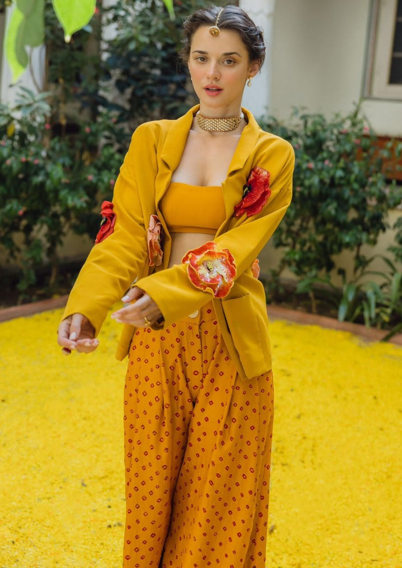 Marigold And Poppies Bandhani Jacket Set