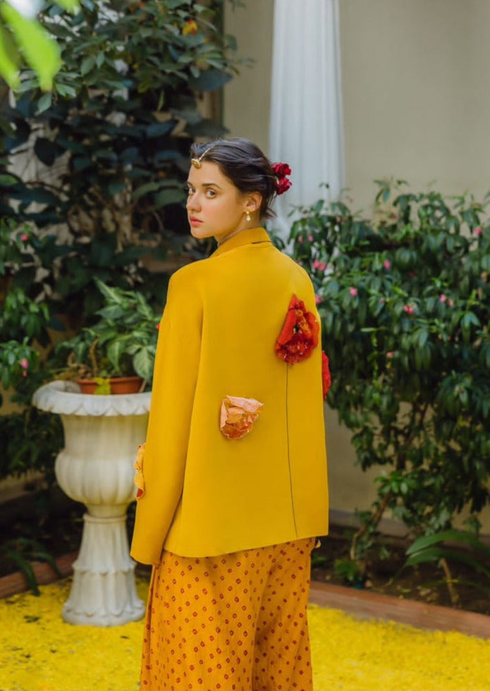 Marigold And Poppies Bandhani Jacket Set