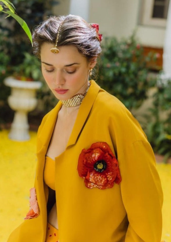 Marigold And Poppies Bandhani Jacket Set