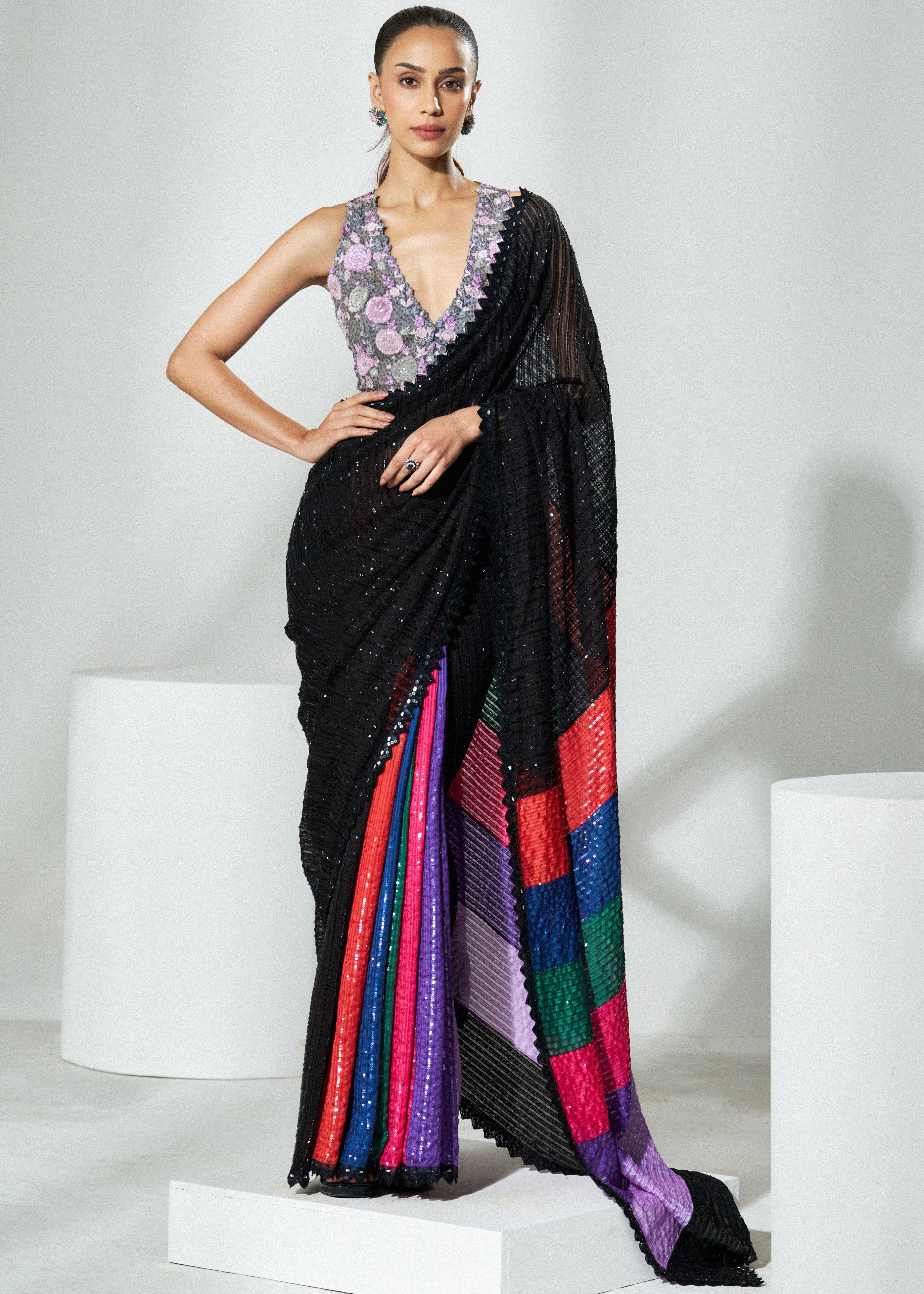 Black Multicolour Sari