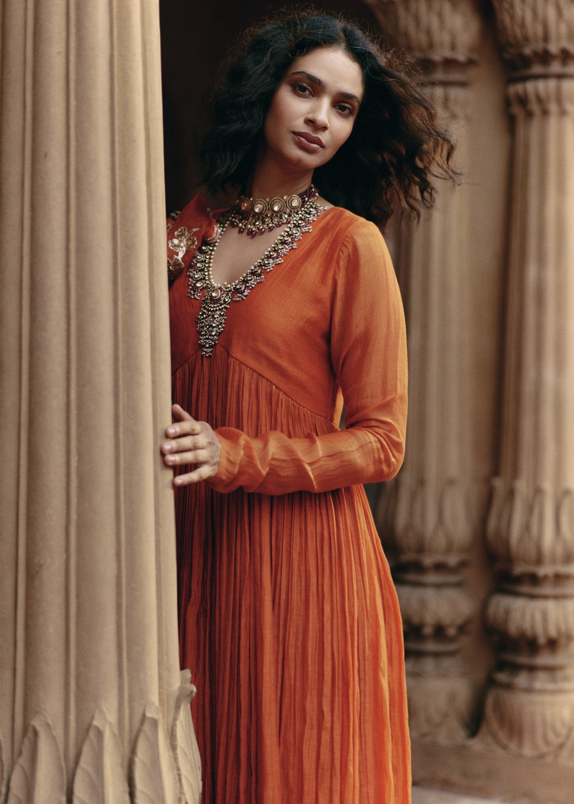 Orange Anarkali Set