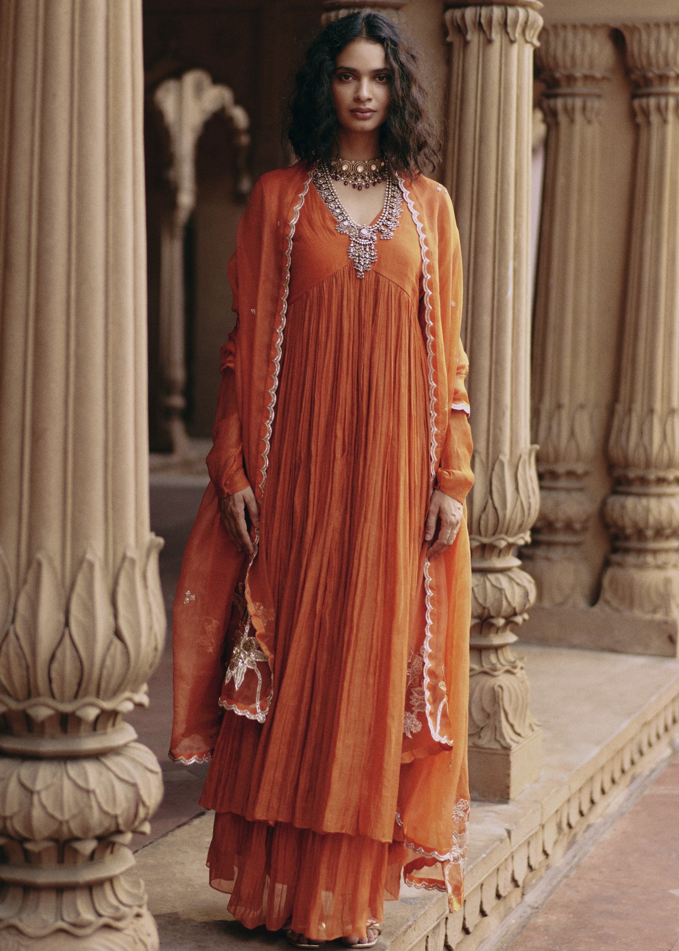 Orange Anarkali Set