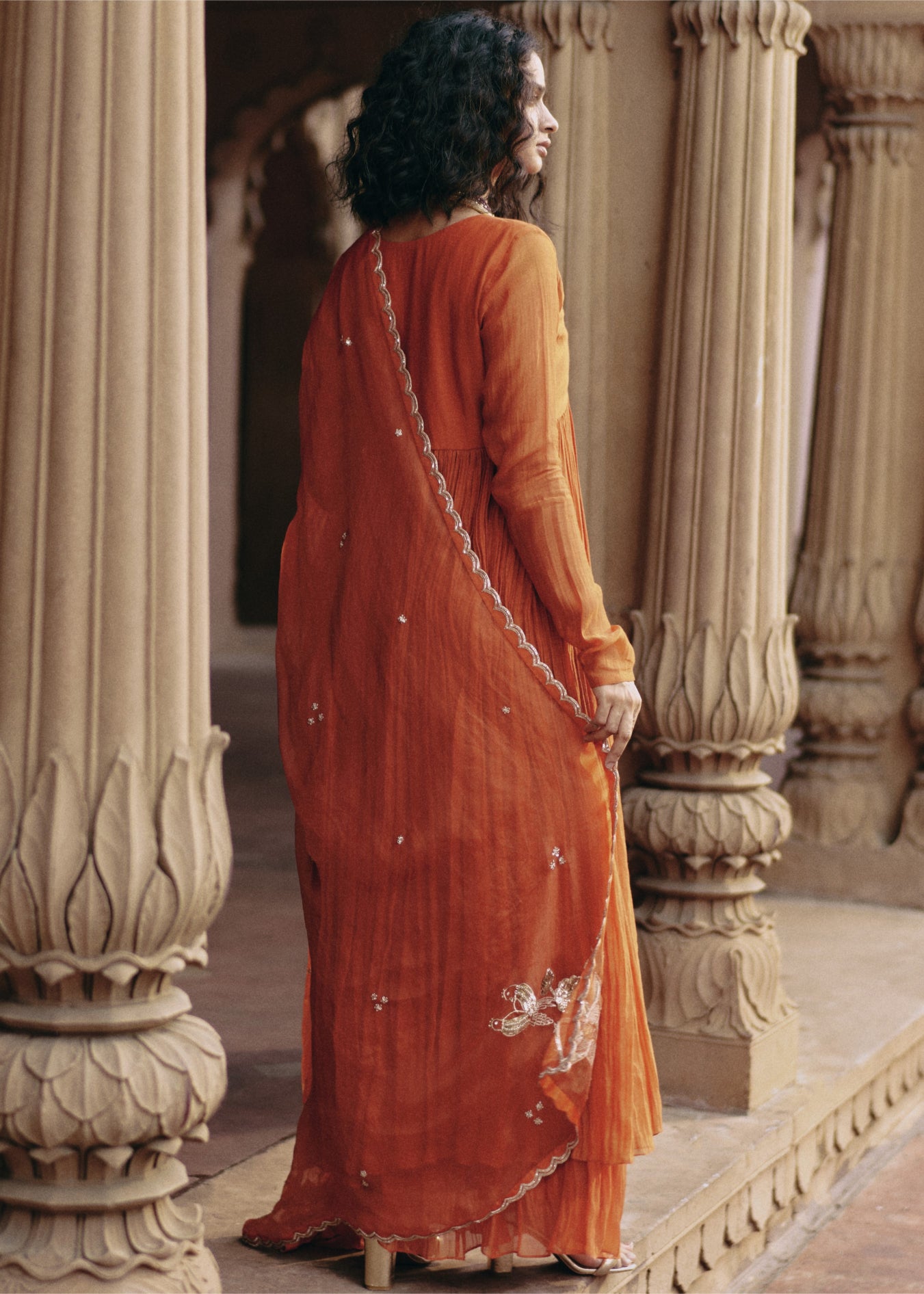 Orange Anarkali Set