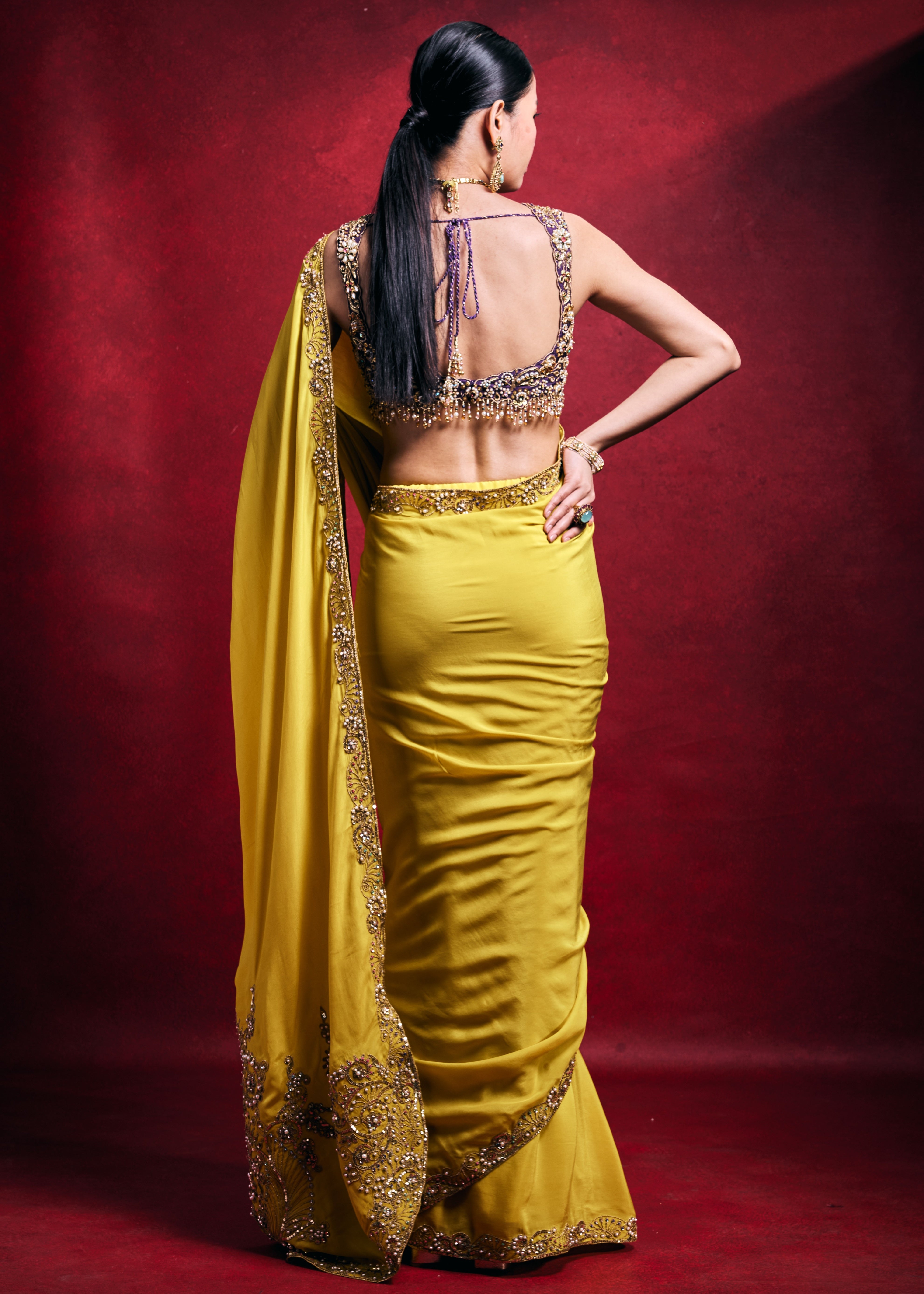 Yellow Crepe Sari Set