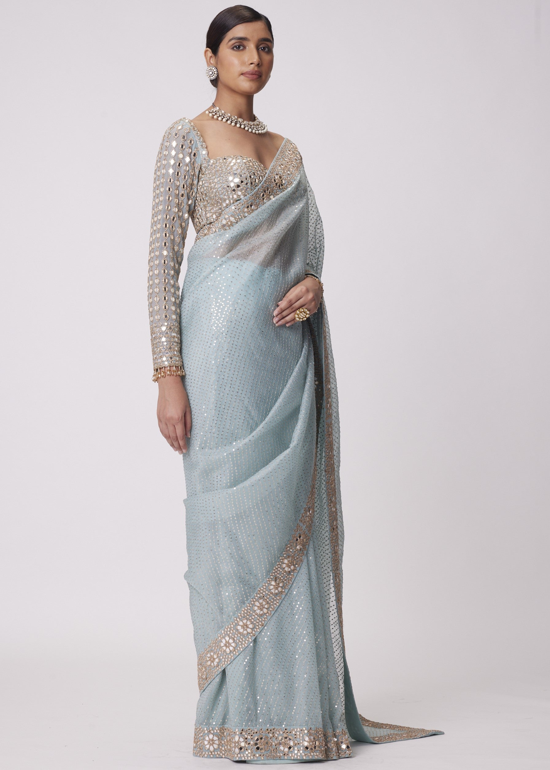 Powder Blue Organza Sari Set