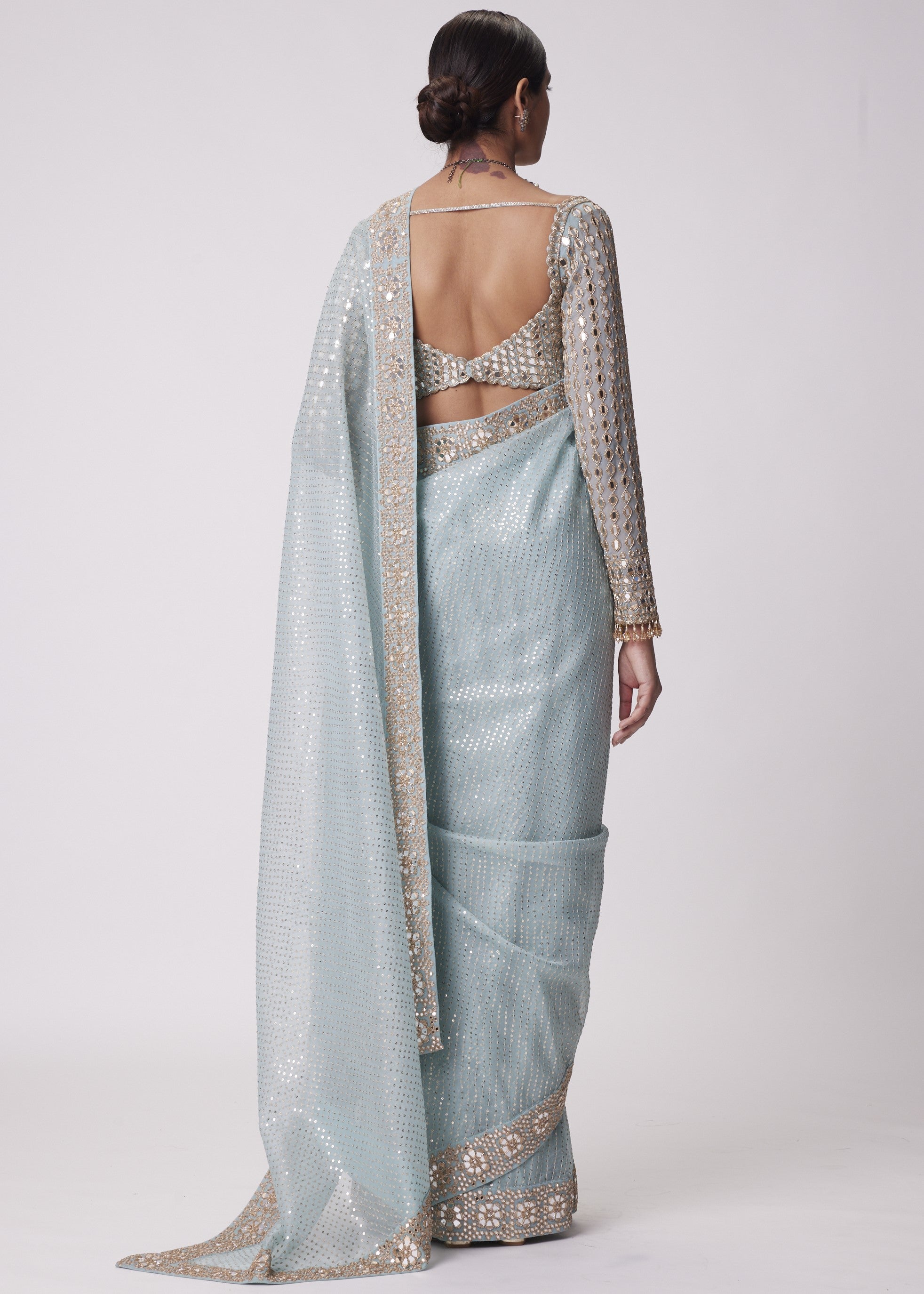 Powder Blue Organza Sari Set