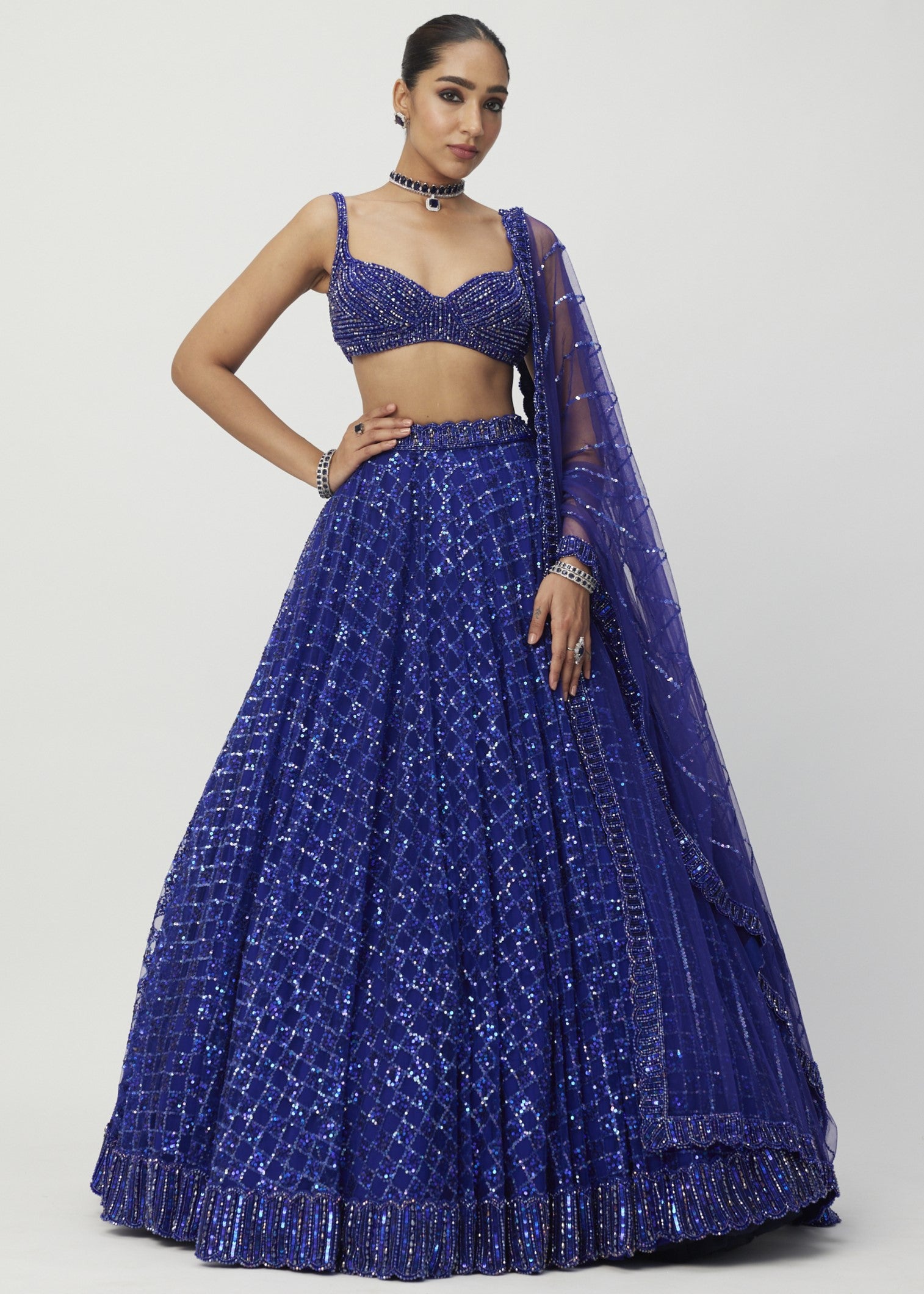 Cocktail Blue Sequins Embroidered Lehenga Set