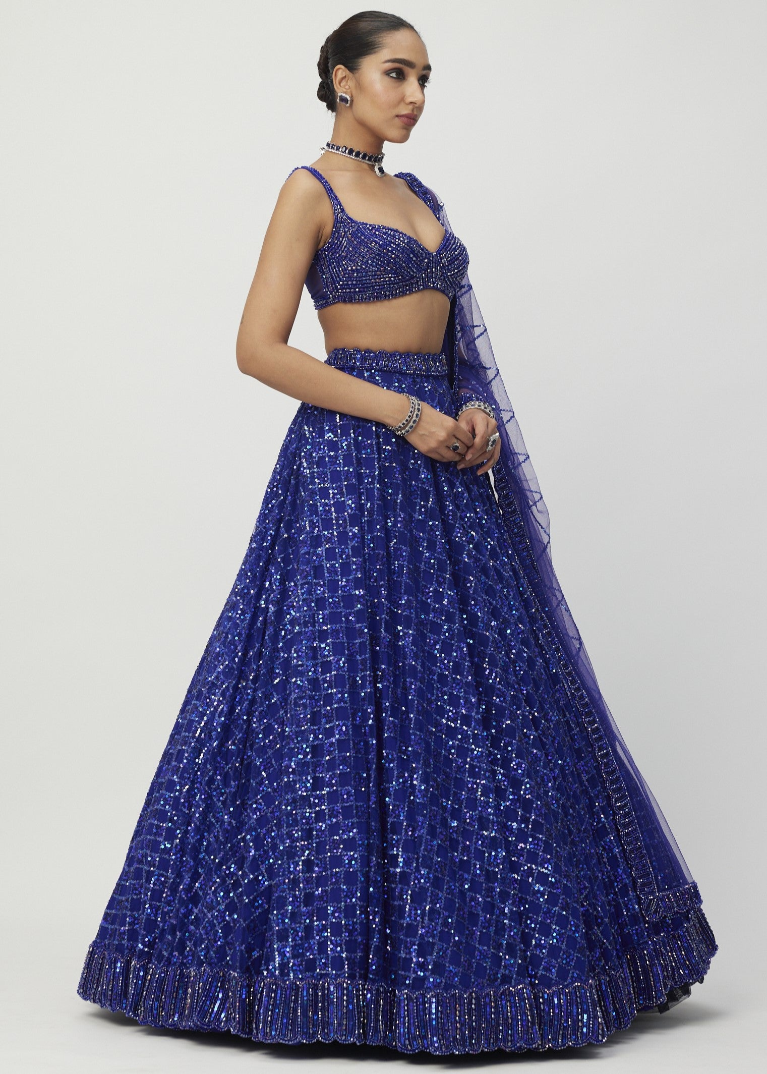 Cocktail Blue Sequins Embroidered Lehenga Set