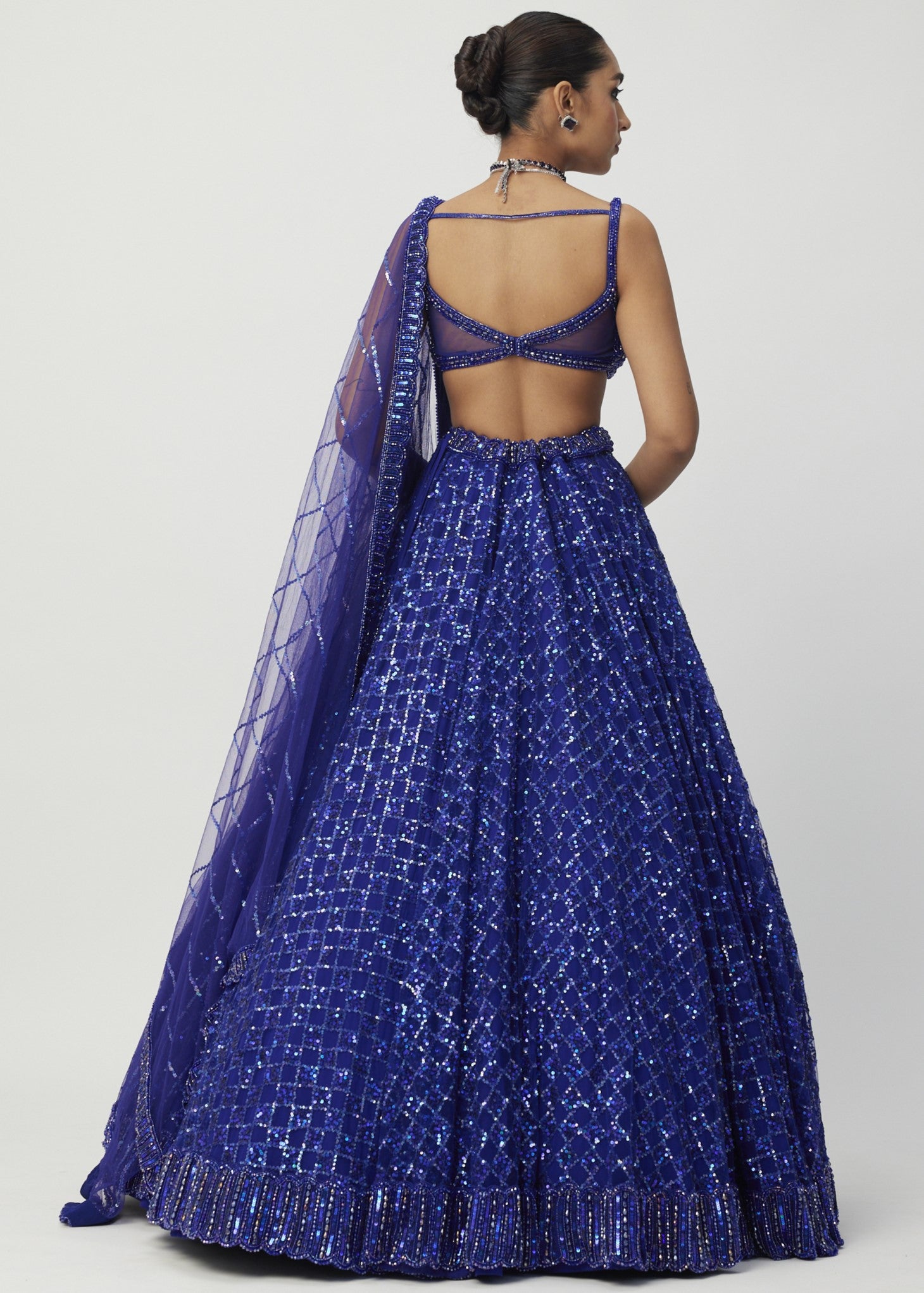 Cocktail Blue Sequins Embroidered Lehenga Set