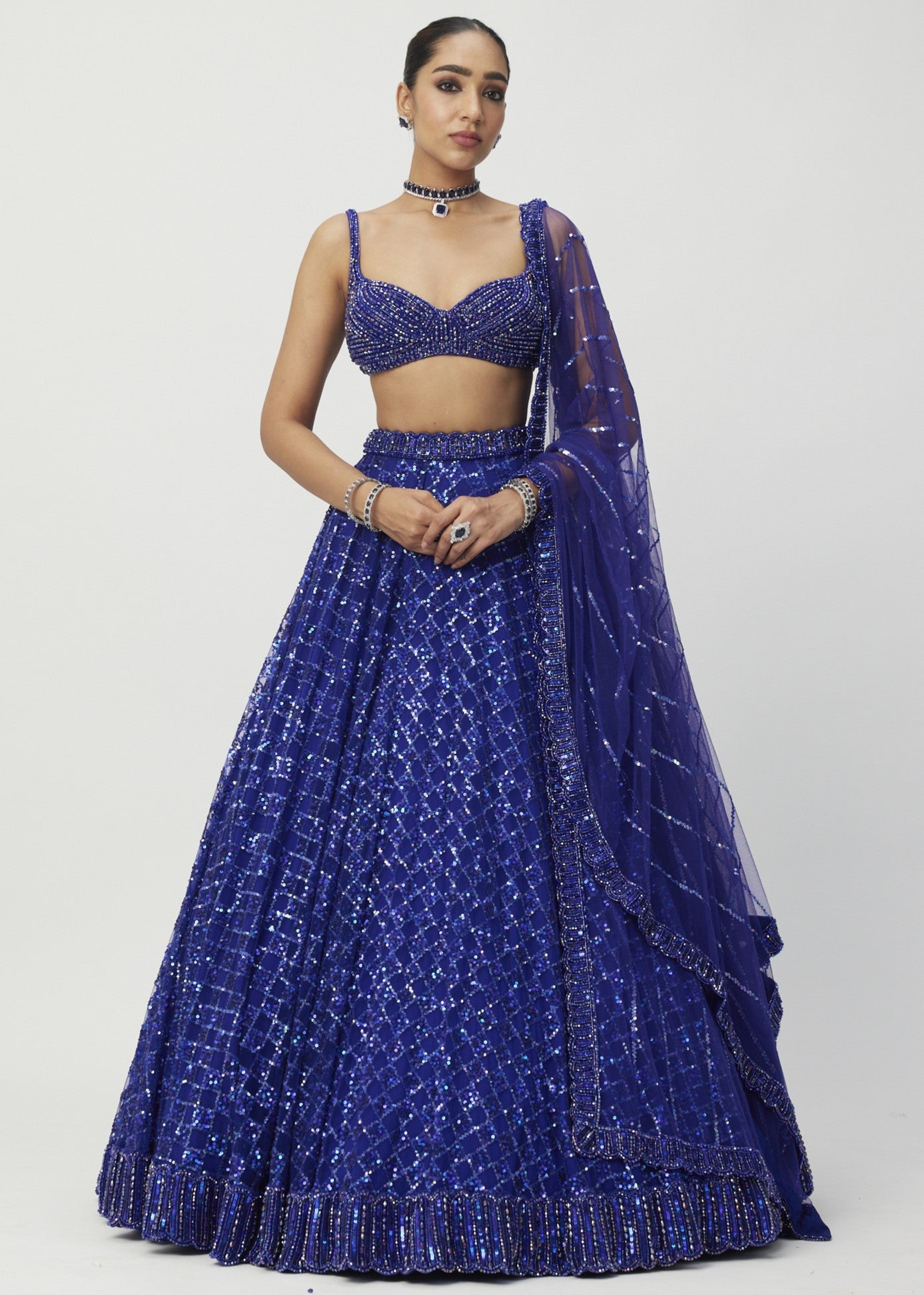 Cocktail Blue Sequins Embroidered Lehenga Set