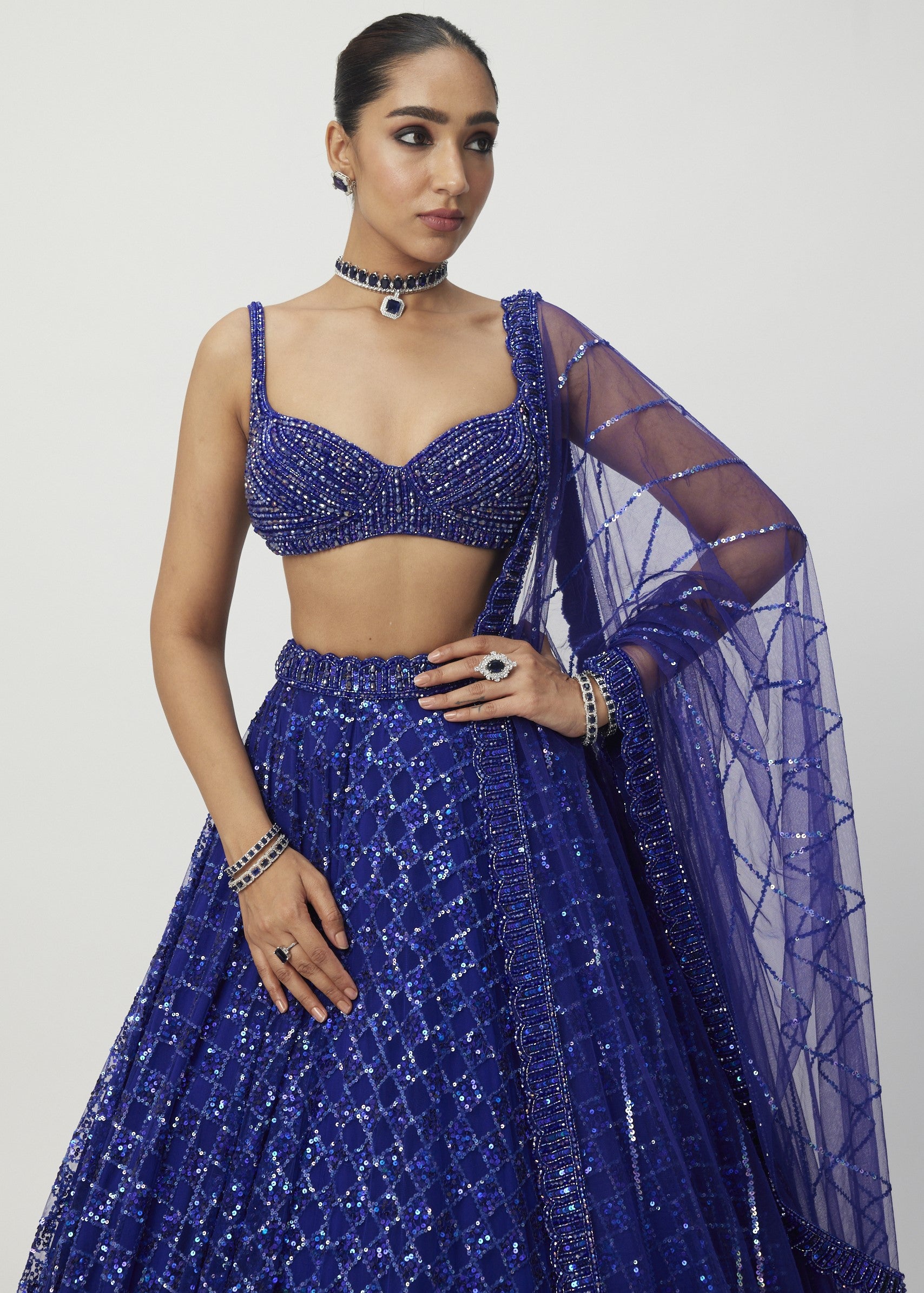 Cocktail Blue Sequins Embroidered Lehenga Set