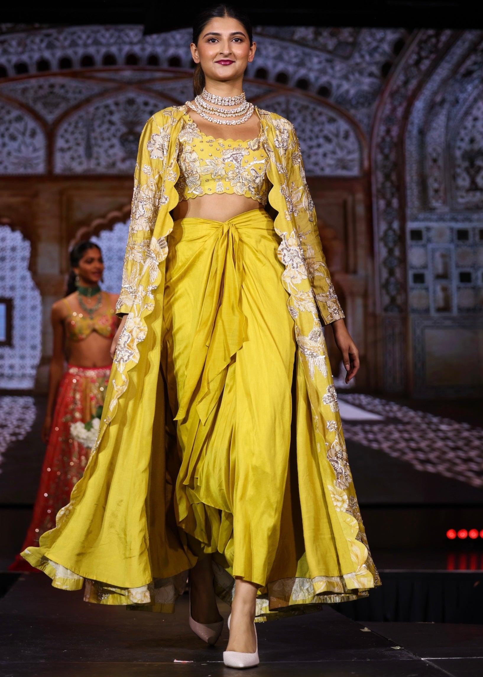 Yellow Long Sleeve Jacket Dhoti Set