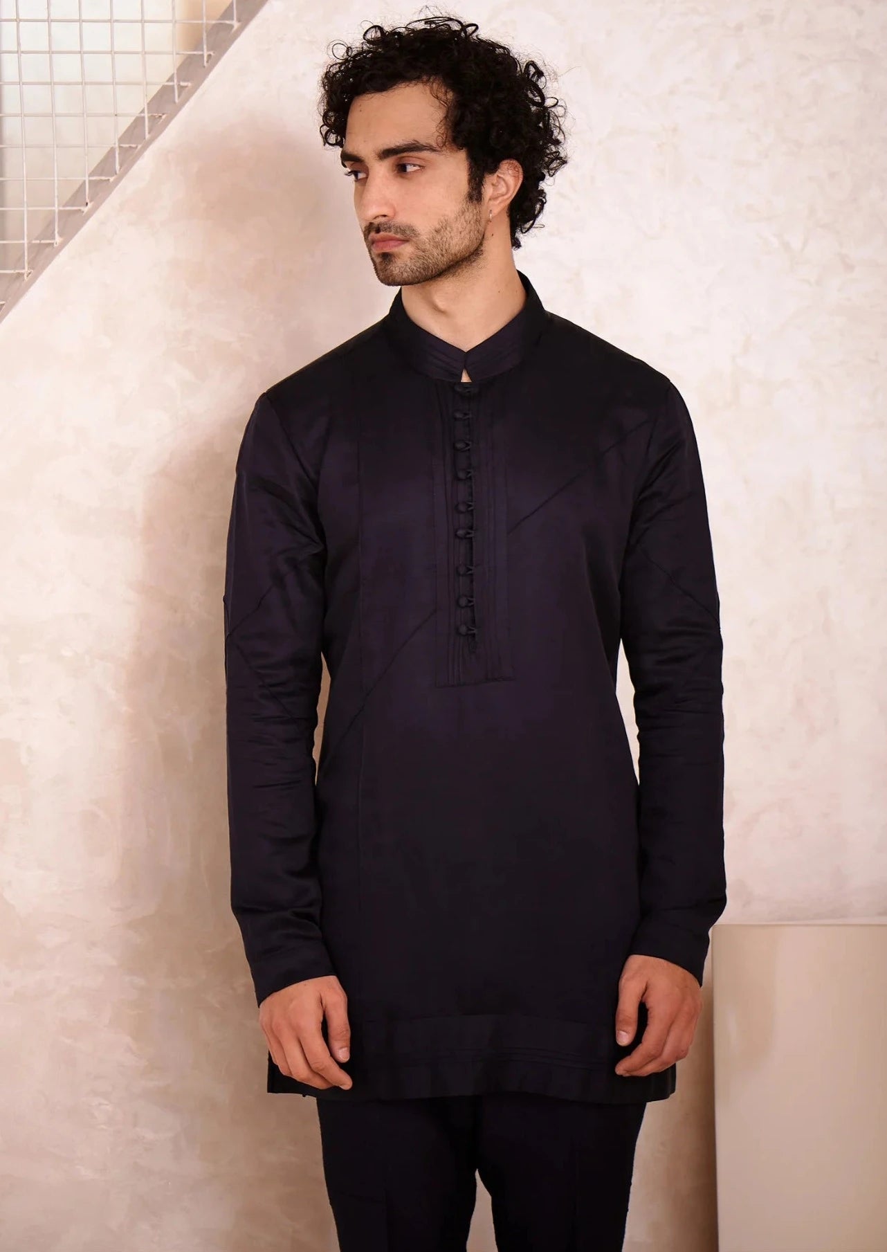 Midnight Blue Embroidered Short Jacket Set