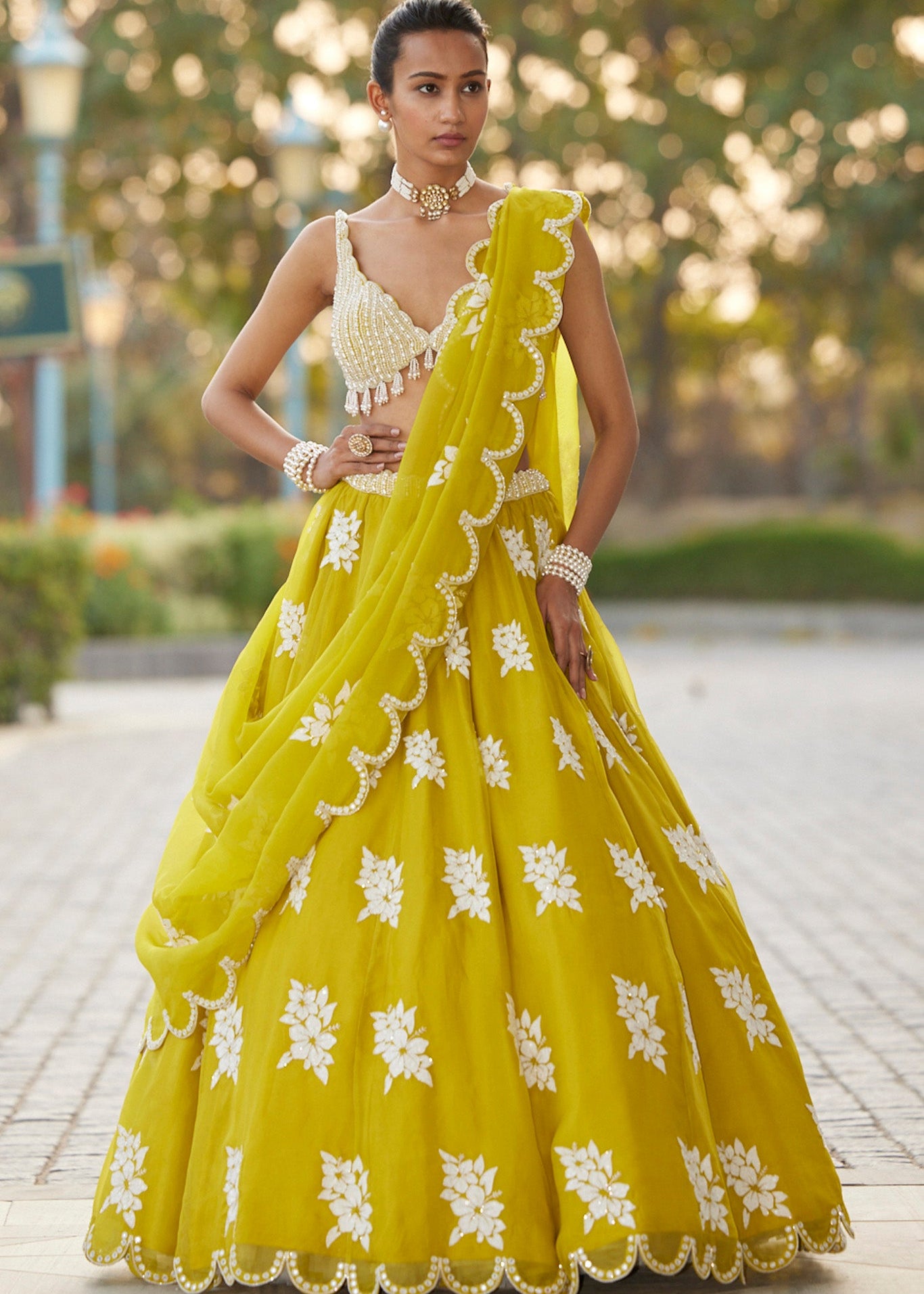 Moss Green Flower Lehenga Set