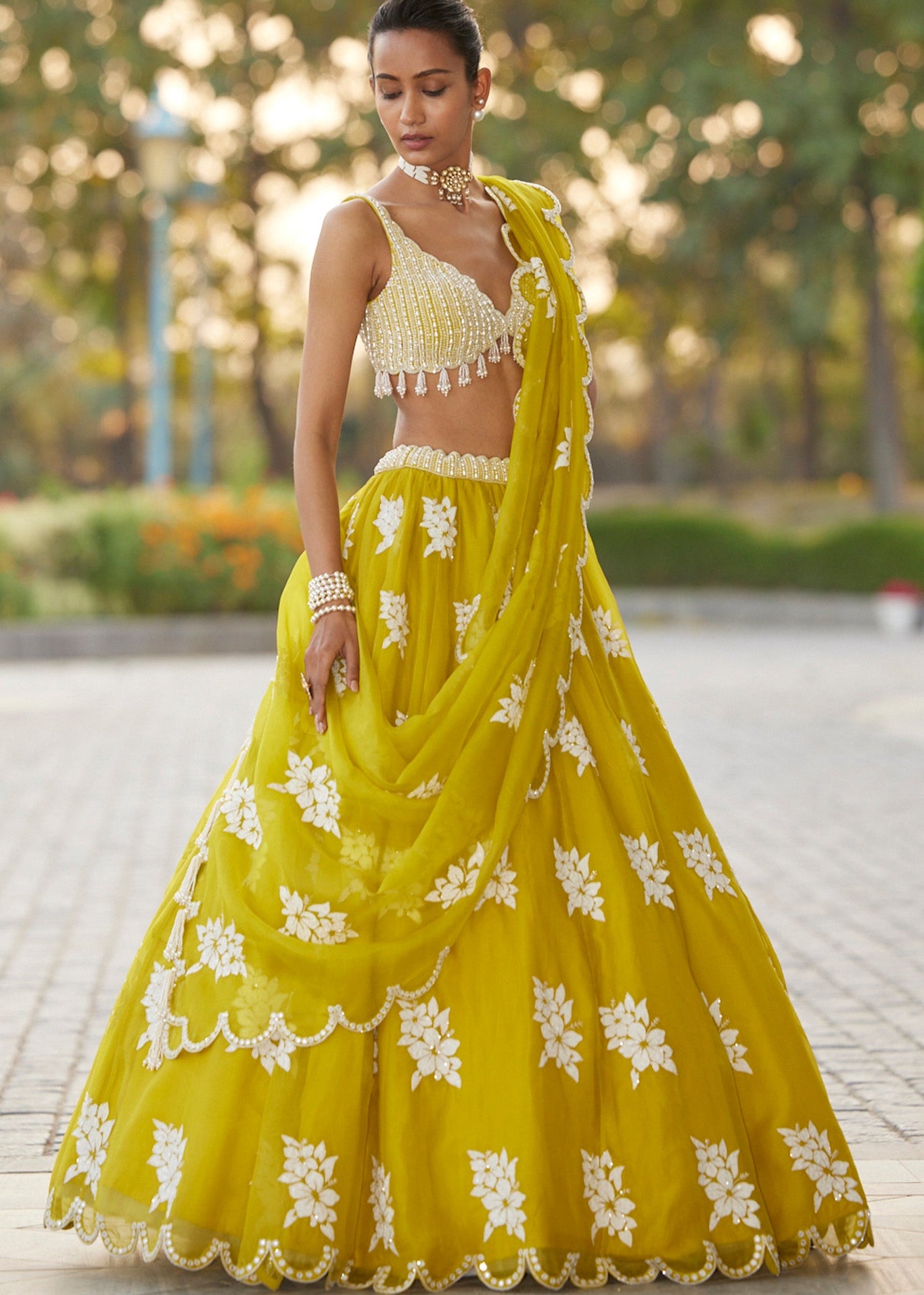 Moss Green Flower Lehenga Set