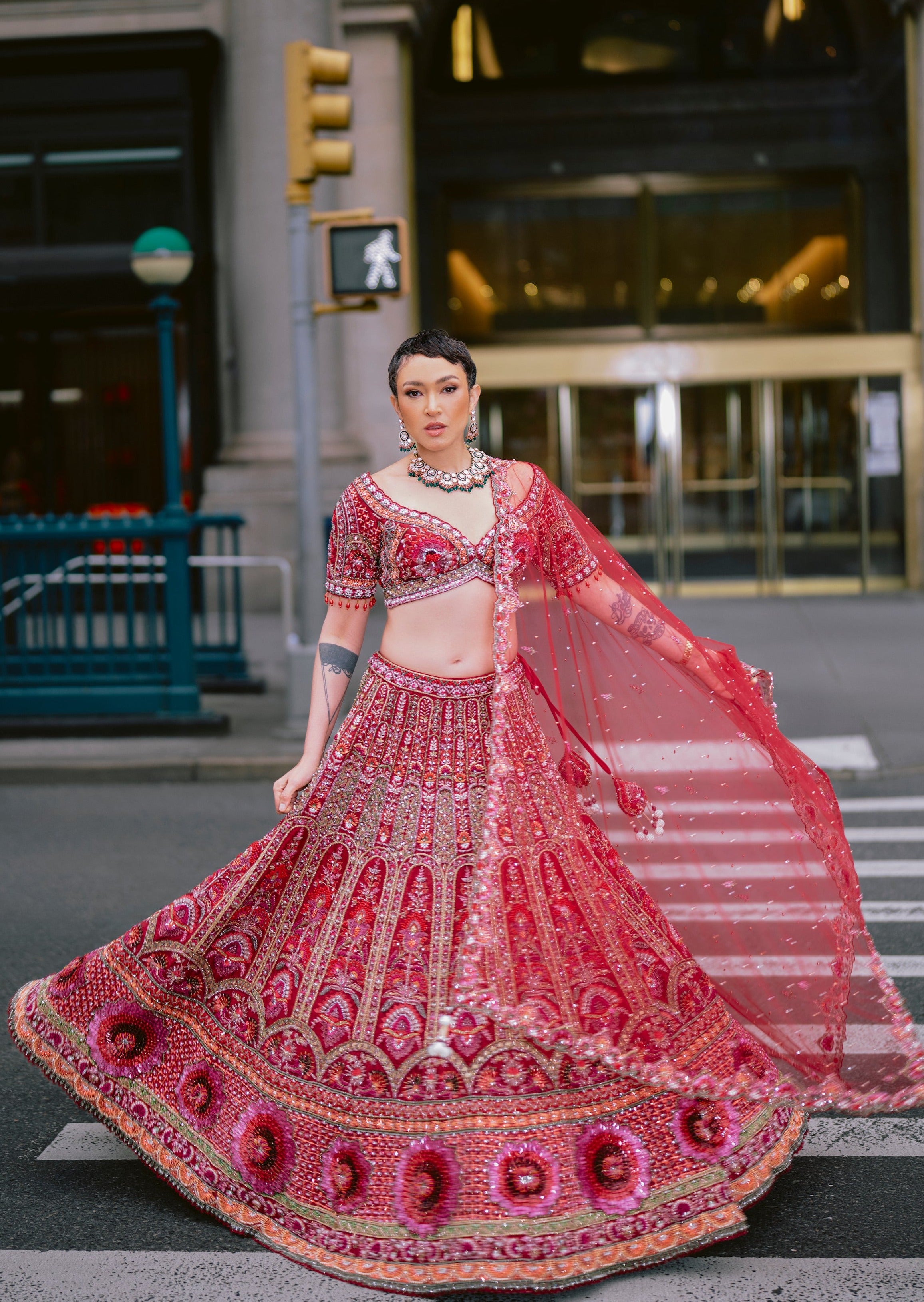 Dark Red Fully Embroidered Lehenga