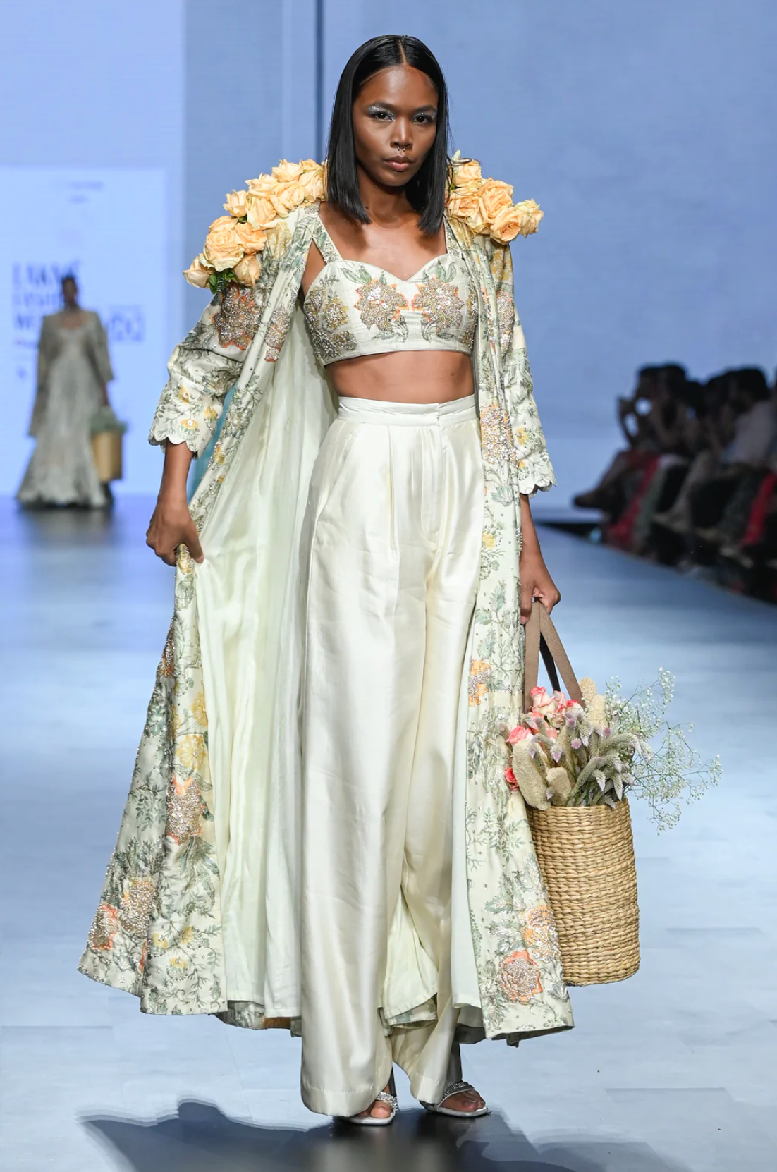 Ivory Orange Floral Jacket Set