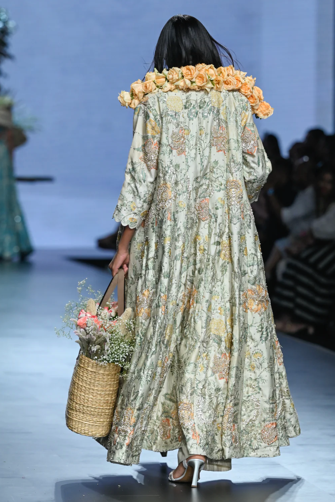 Ivory Orange Floral Jacket Set