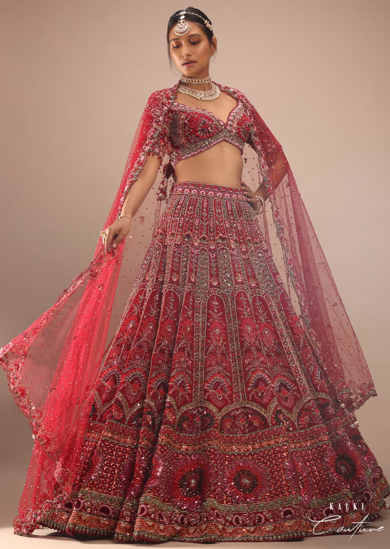 Dark Red Fully Embroidered Lehenga