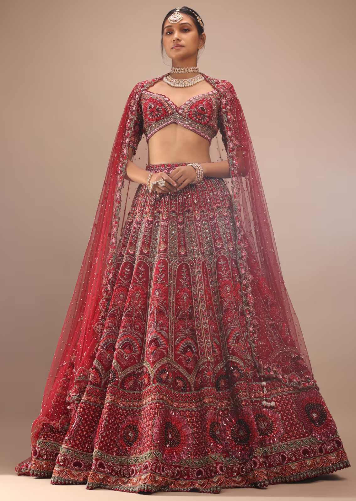 Dark Red Fully Embroidered Lehenga