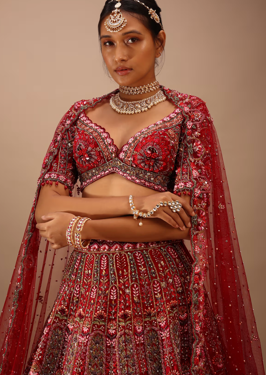 Dark Red Fully Embroidered Lehenga