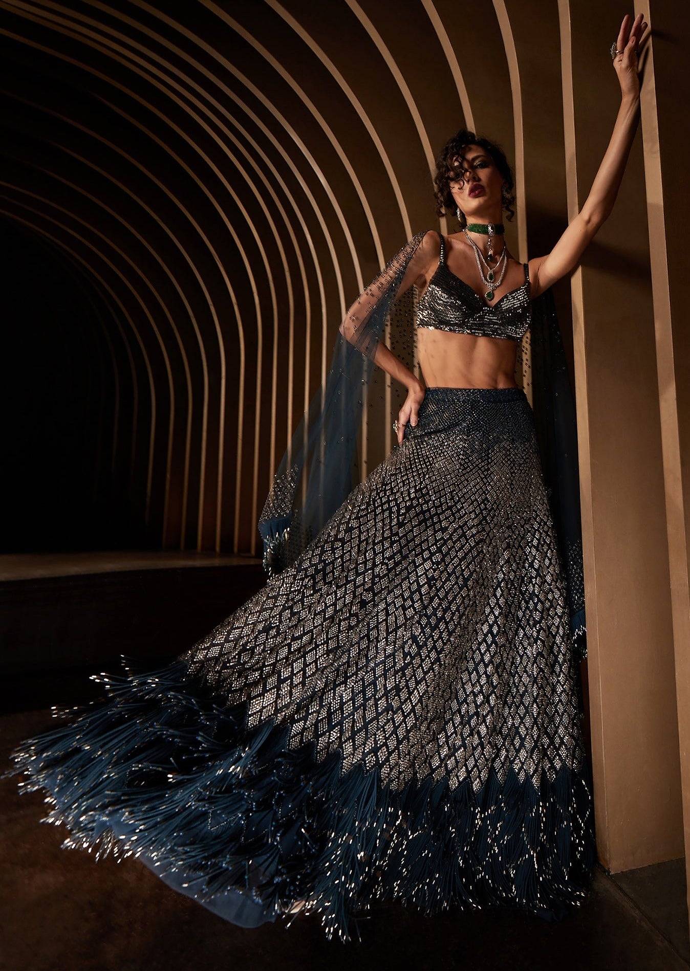 Crest Metallic Lehenga