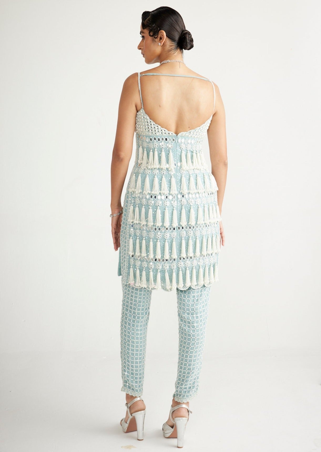Powder Blue Chandelier Pearl Drop Pant Kurta Set