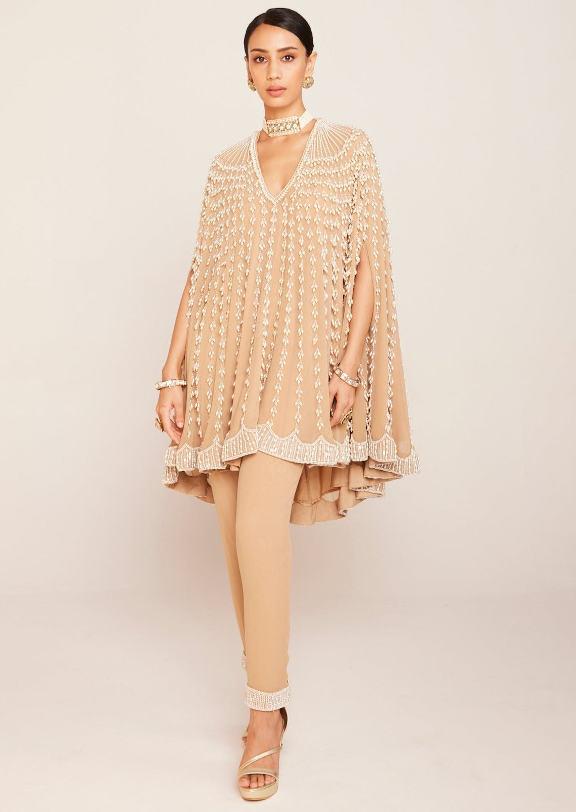Beige Asymmetrical Cape Set