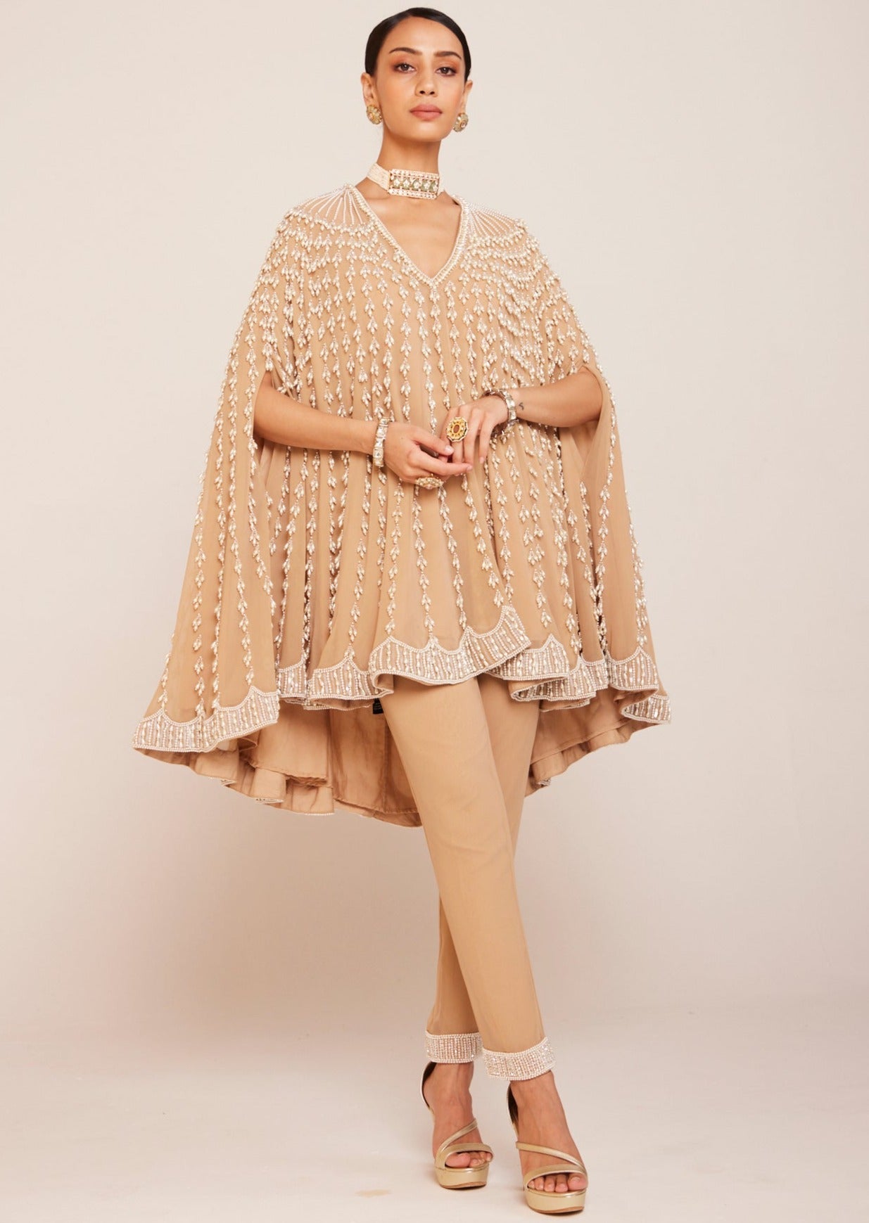 Beige Asymmetrical Cape Set