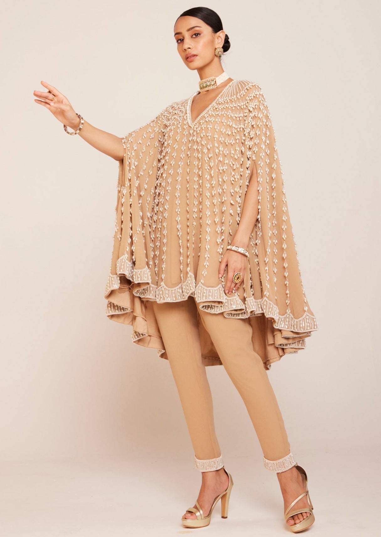 Beige Asymmetrical Cape Set