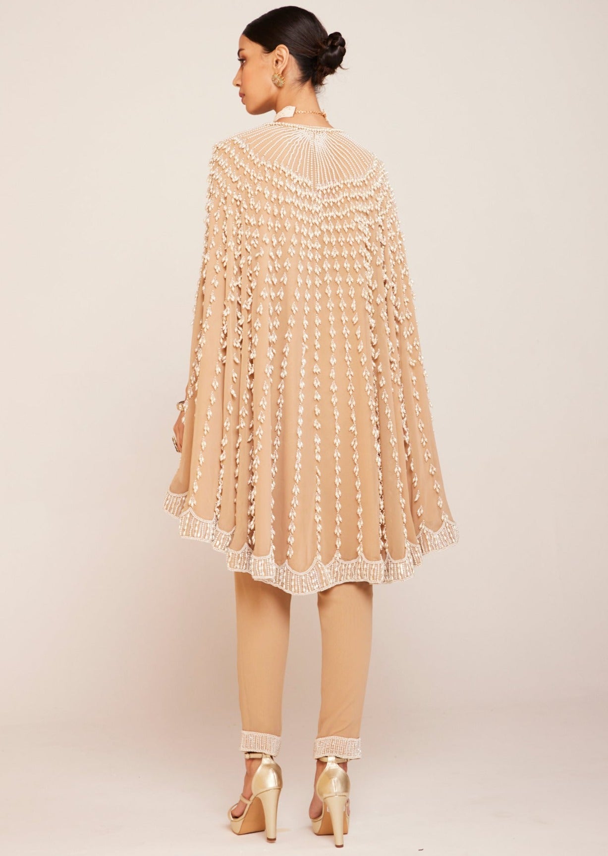Beige Asymmetrical Cape Set