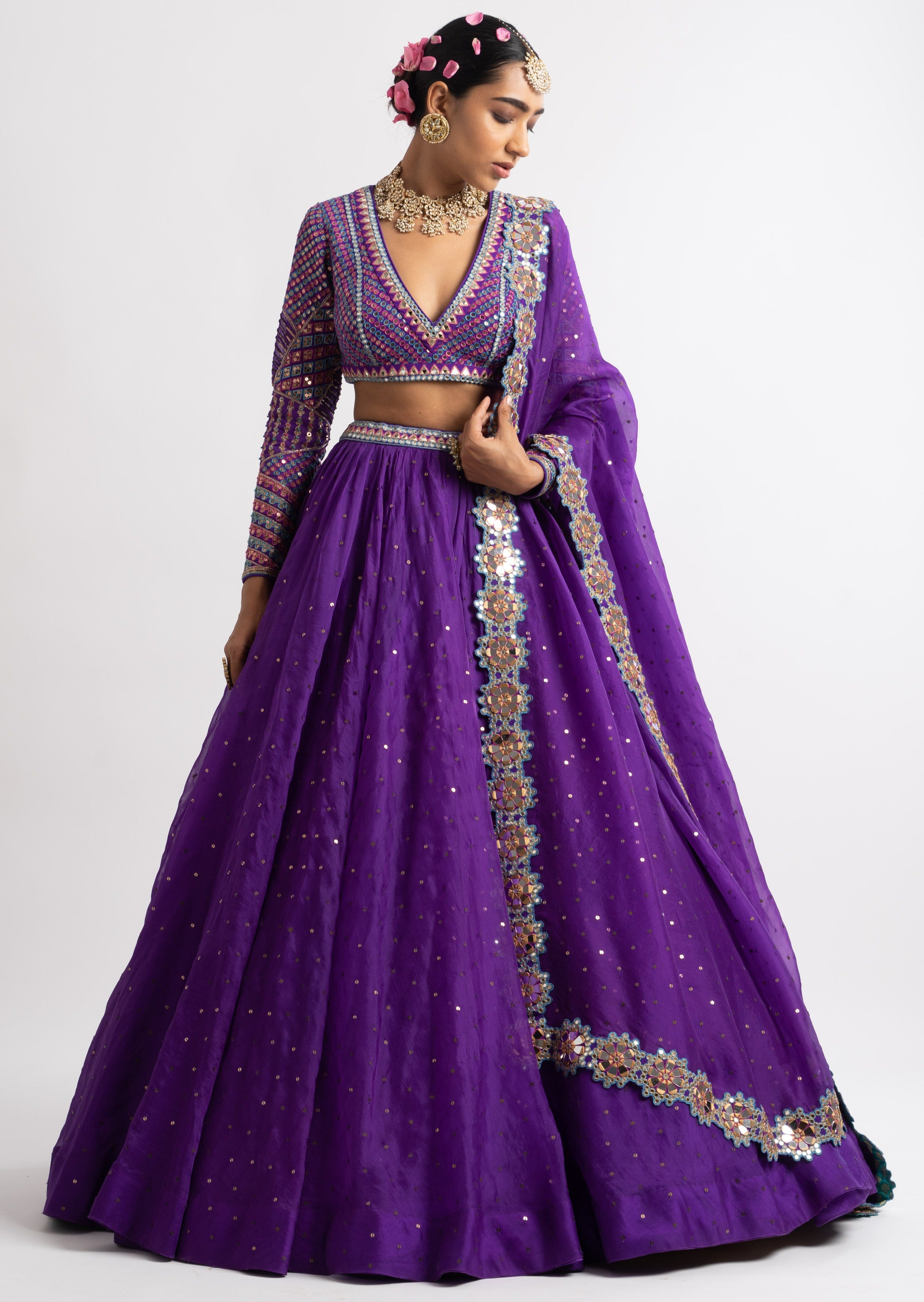 Purple Silk Organza Lehenga Set