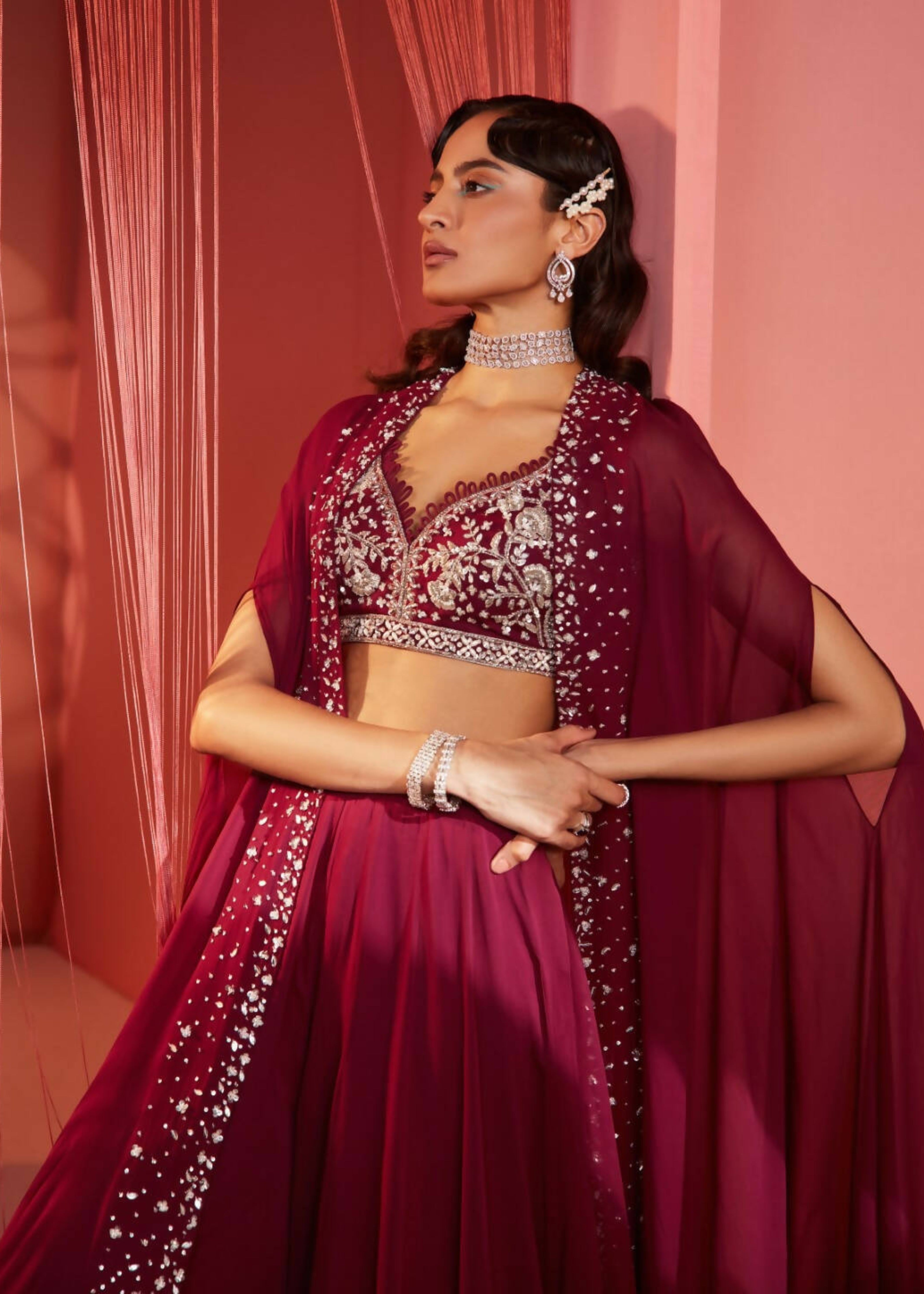 Plum Cape Blouse and Palazzo Set