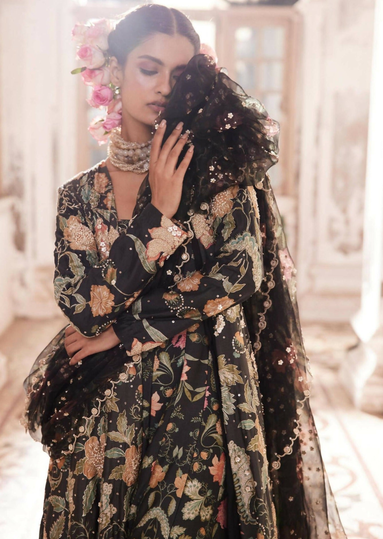 Black Orange Floral Jumpsuit Set