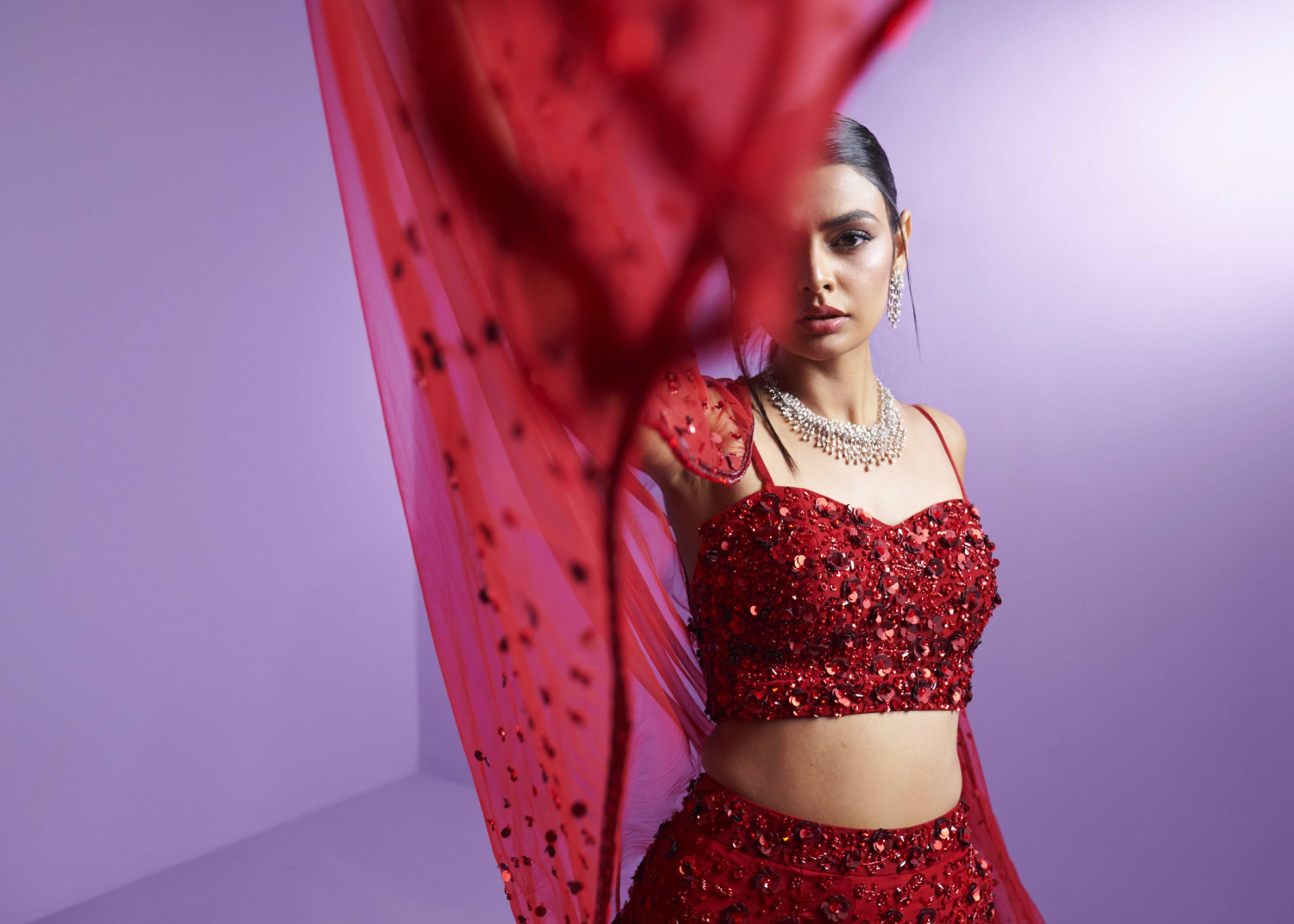 Vivid Crimson Lehenga Set