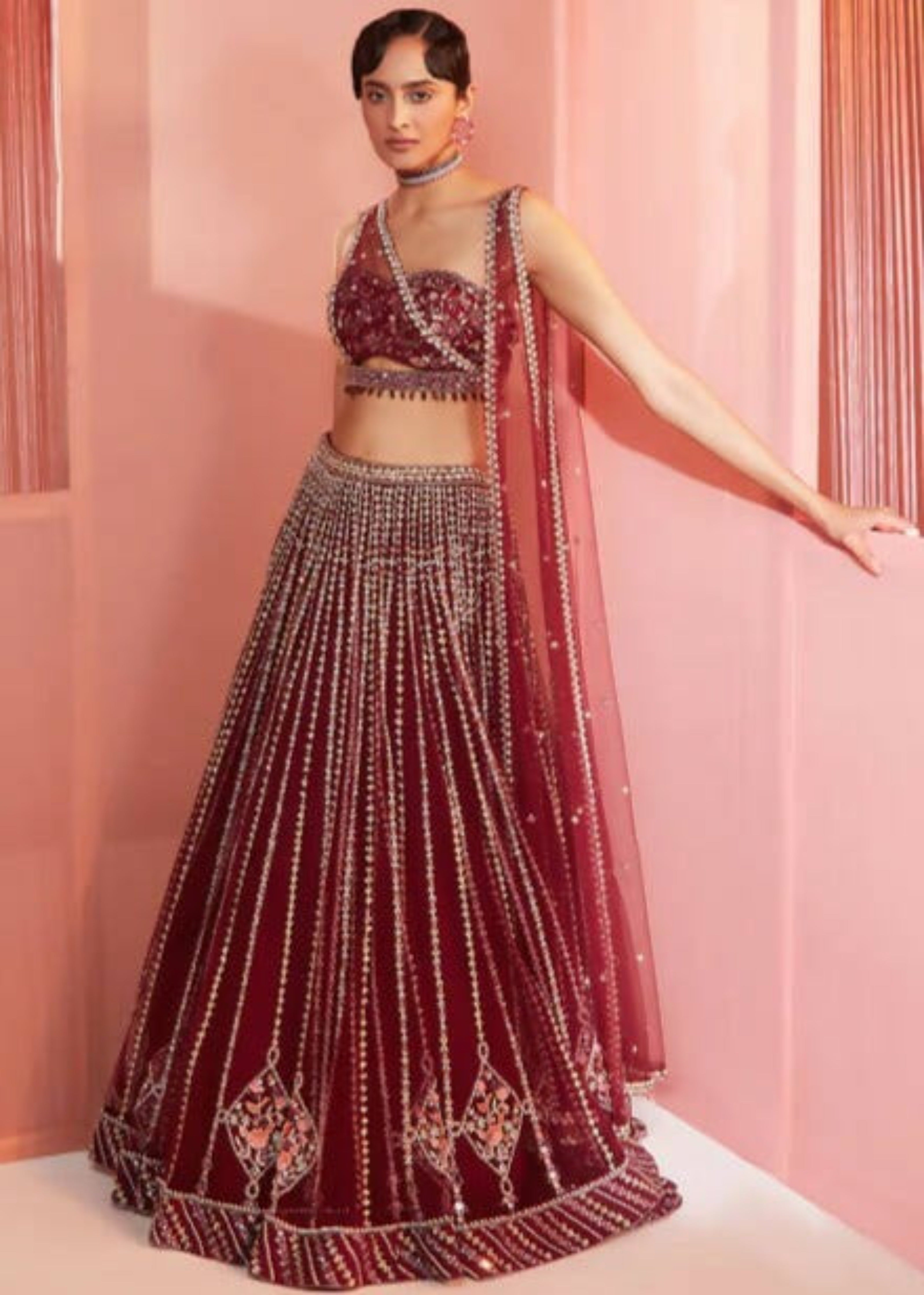 Plum Embroidered Lehenga