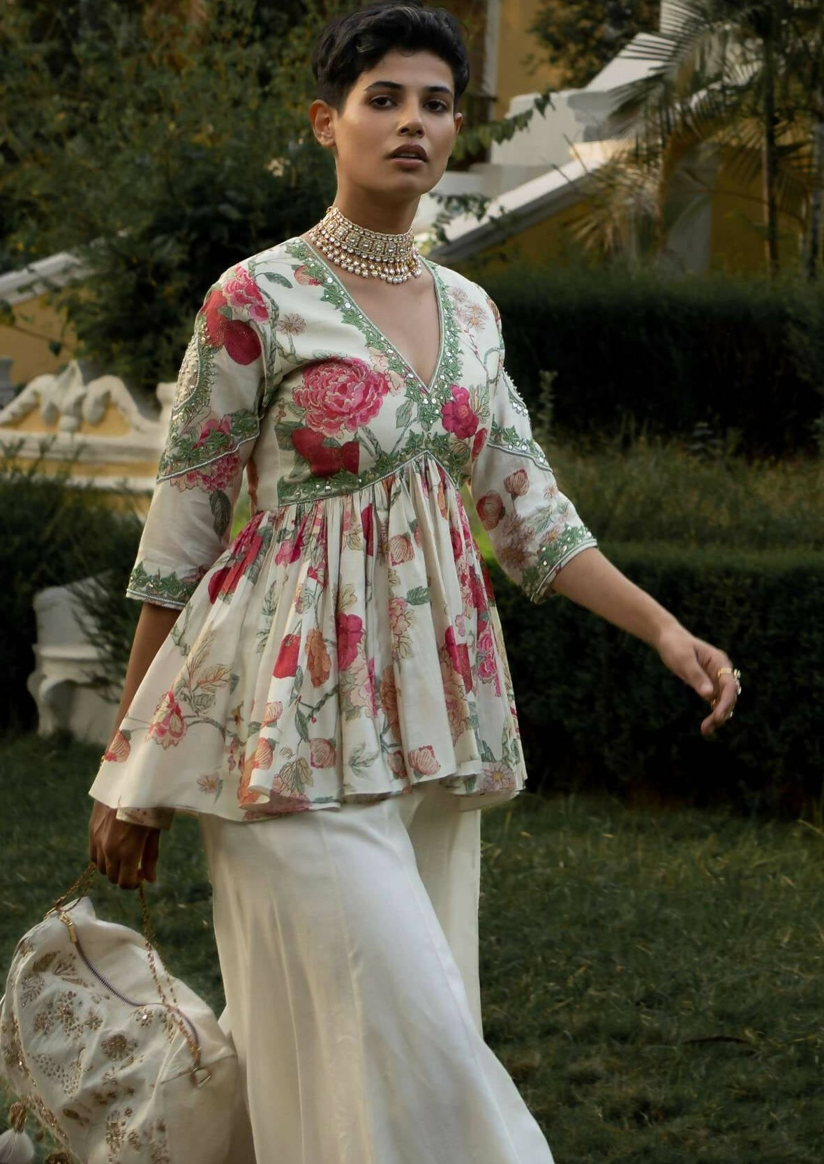 Leaf Floral Petal Peplum Set