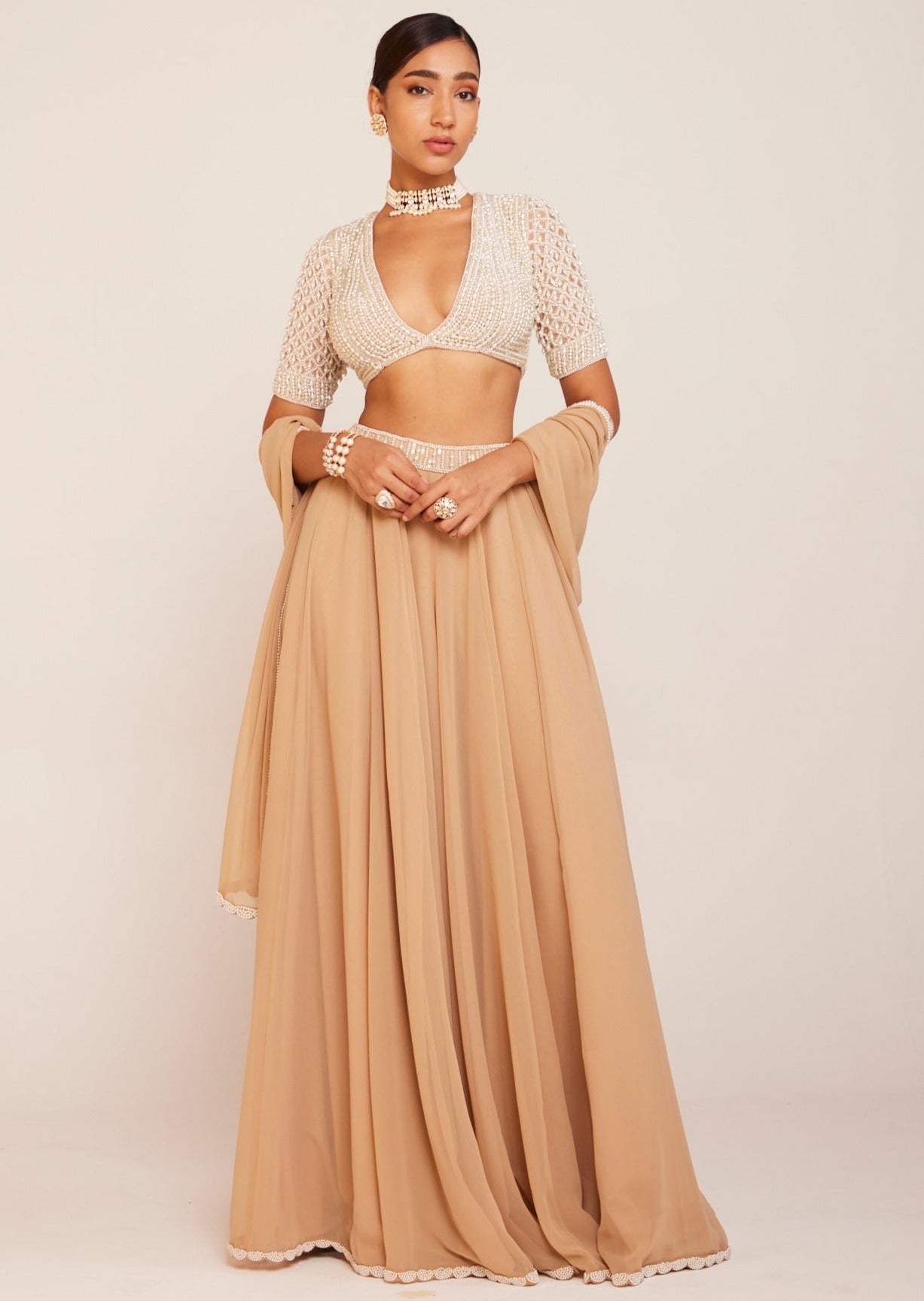 Beige Lehenga Pant Set