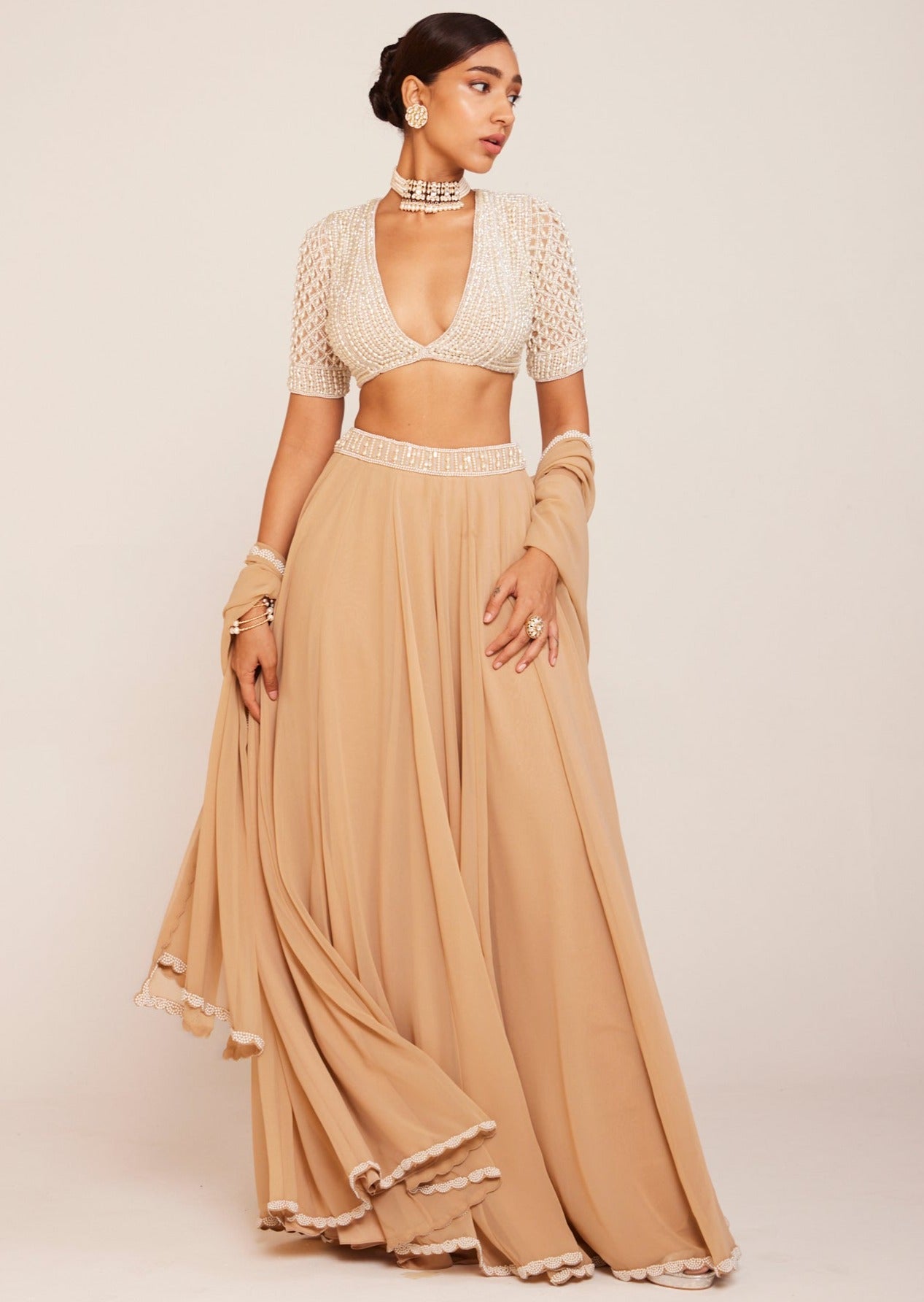Beige Lehenga Pant Set