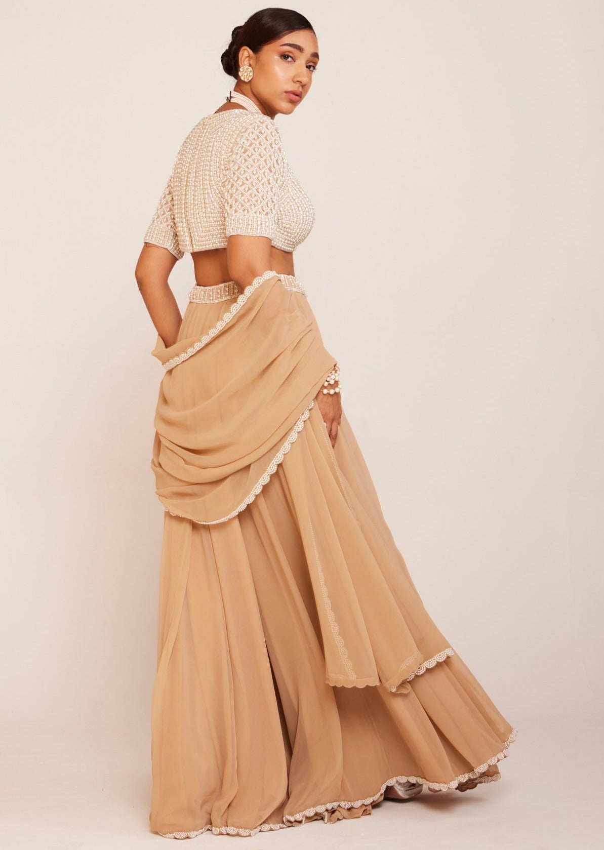 Beige Lehenga Pant Set
