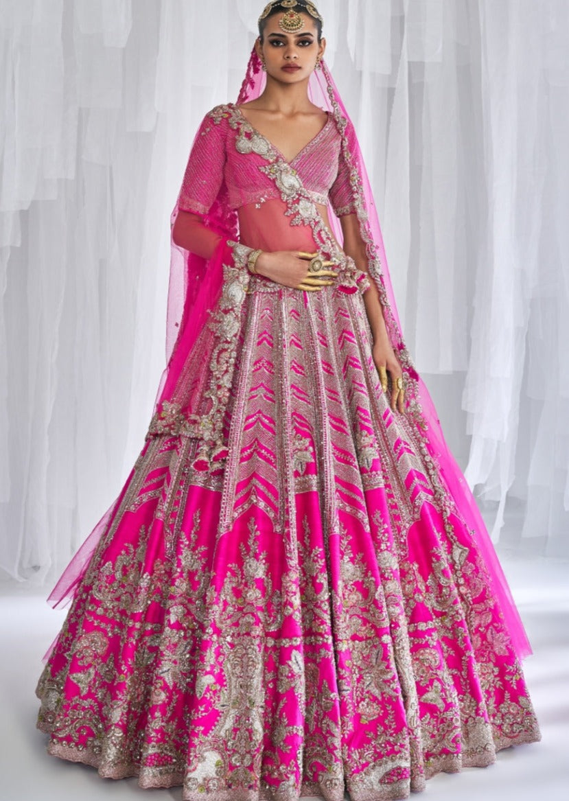 Cynthia Fuchsia Raw Silk Bridal Lehenga Set