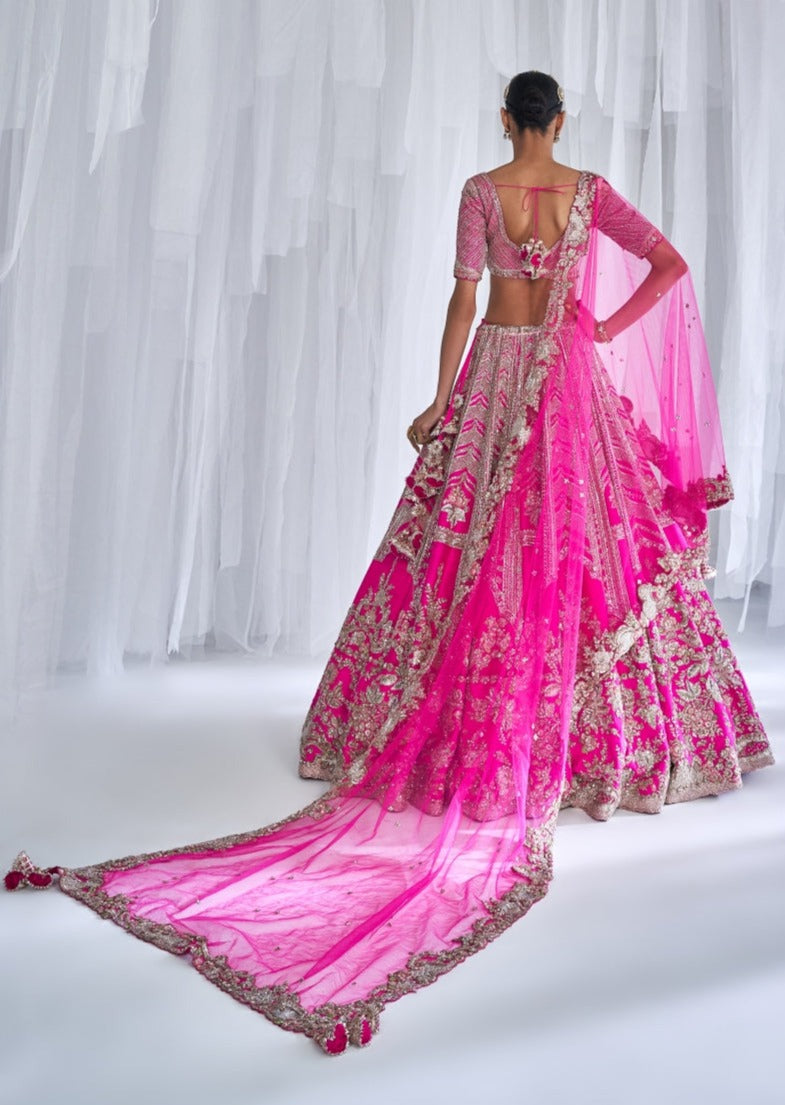 Cynthia Fuchsia Raw Silk Bridal Lehenga Set