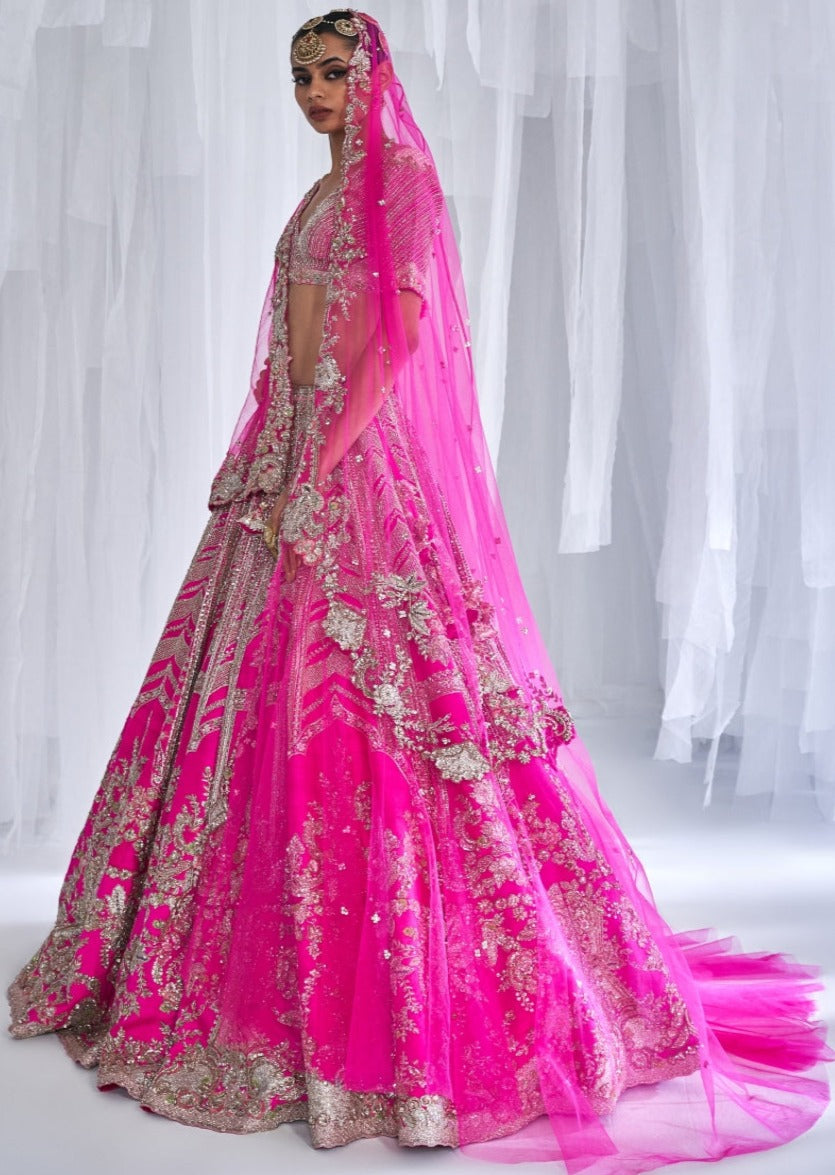 Cynthia Fuchsia Raw Silk Bridal Lehenga Set