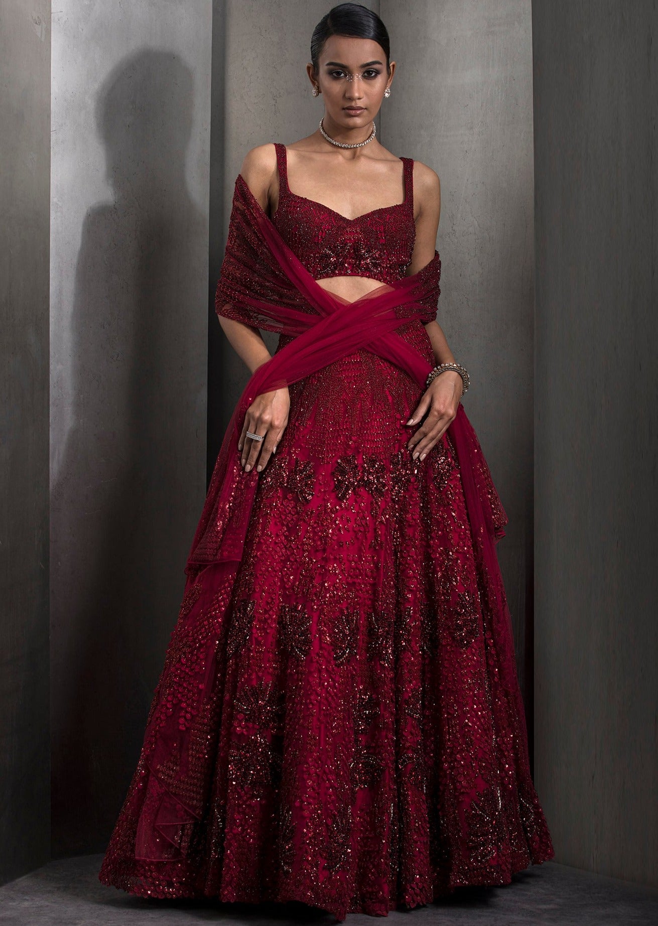 Sylvan French Red Lehenga Set