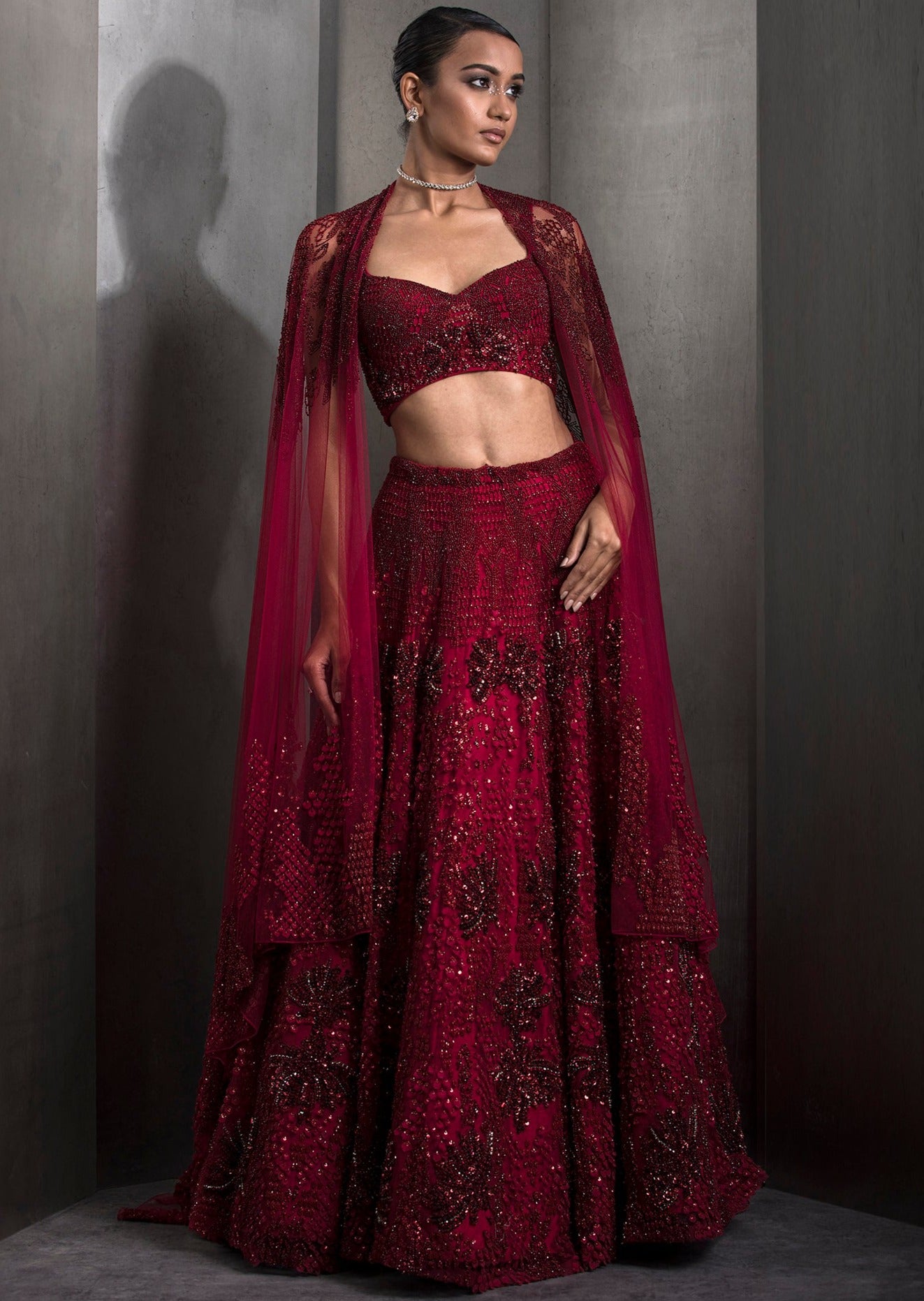 Sylvan French Red Lehenga Set
