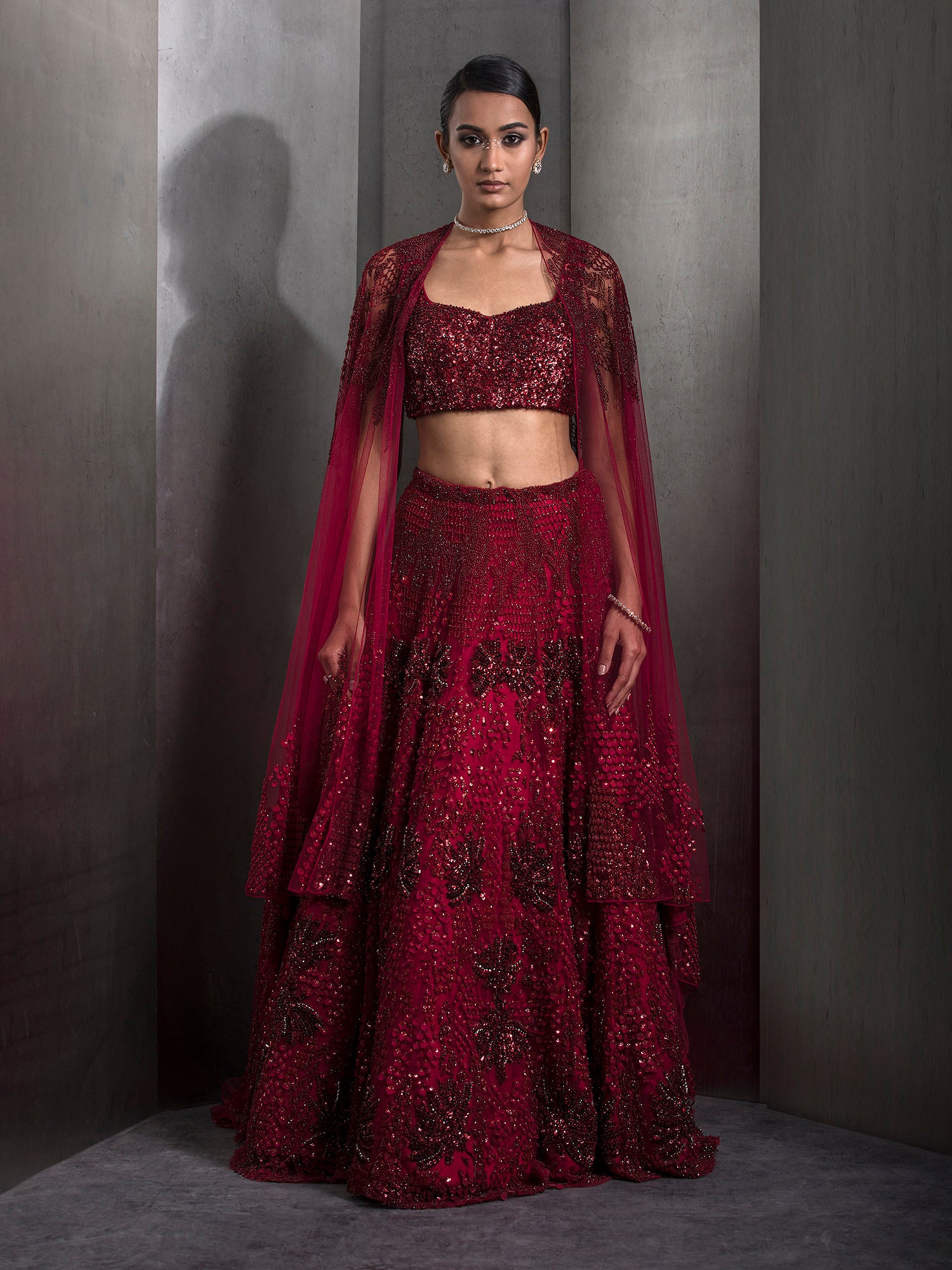 Sylvan French Red Lehenga Set
